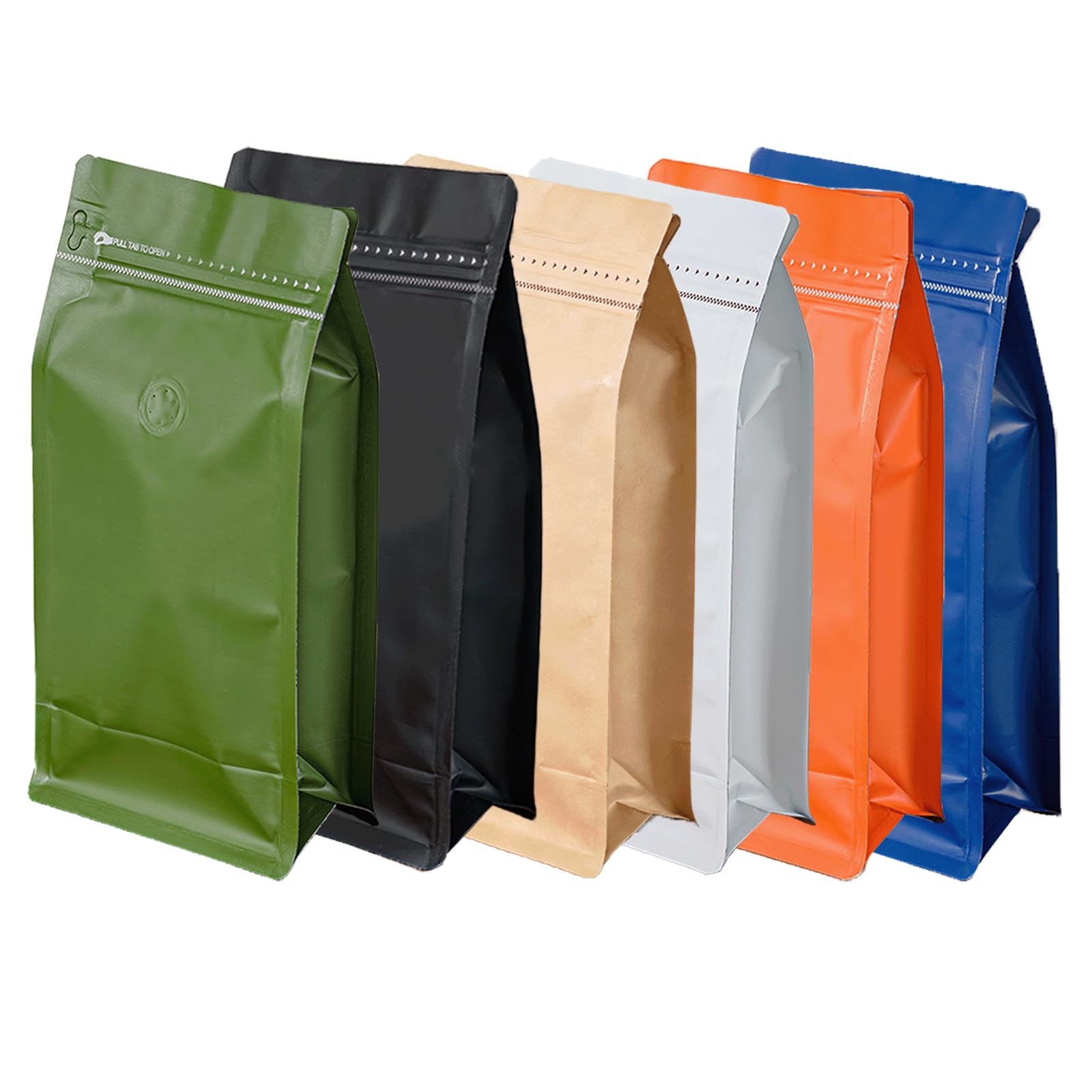 Roppolo 50 Pcs 0.5lb Green Long Coffee Bean Bags with Valve, Easy Tear Open & Repeating Sealed Zipper, Heat-Seal Stand Up & Flat Bottom Coffee Bag,