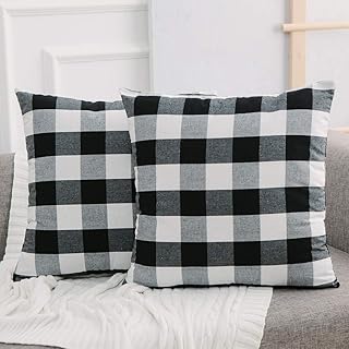 Set of 2 Classic Retro Checkers Black and White Plaids Deluxe Square Throw Pillow Cover Cushion Case for Sofa 45cm x 45cm