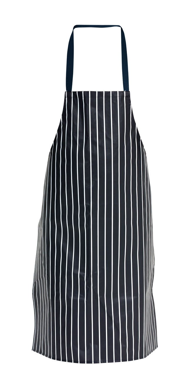 Genware By Chefline White Professional Navy Waterproof Butchers Pvc Stripe Apron, Cooking Apron, Bib Apron