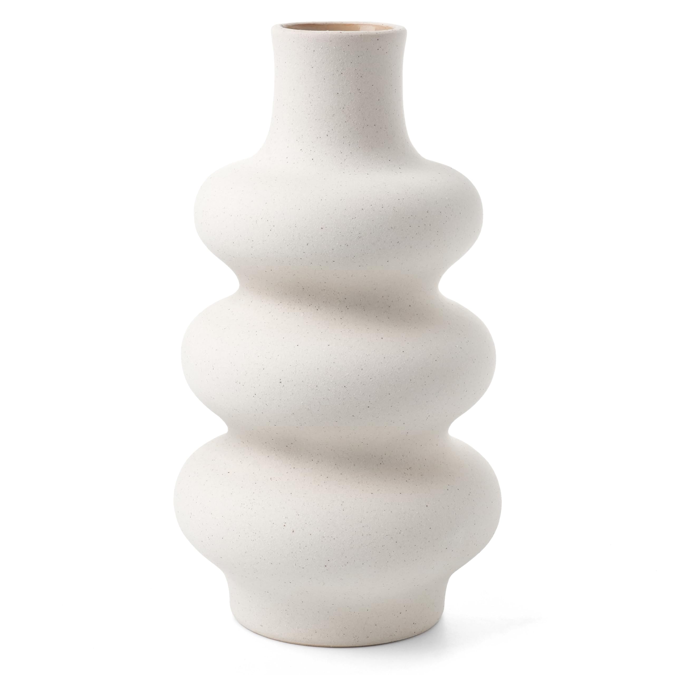 Winter Shore Vaso Ceramica Beige, 25 cm | Centrotavola Moderno, Design a Ciambella per Piume, Fiori Secchi, Bouquet, Per Ufficio, Zona Pranzo, Feste