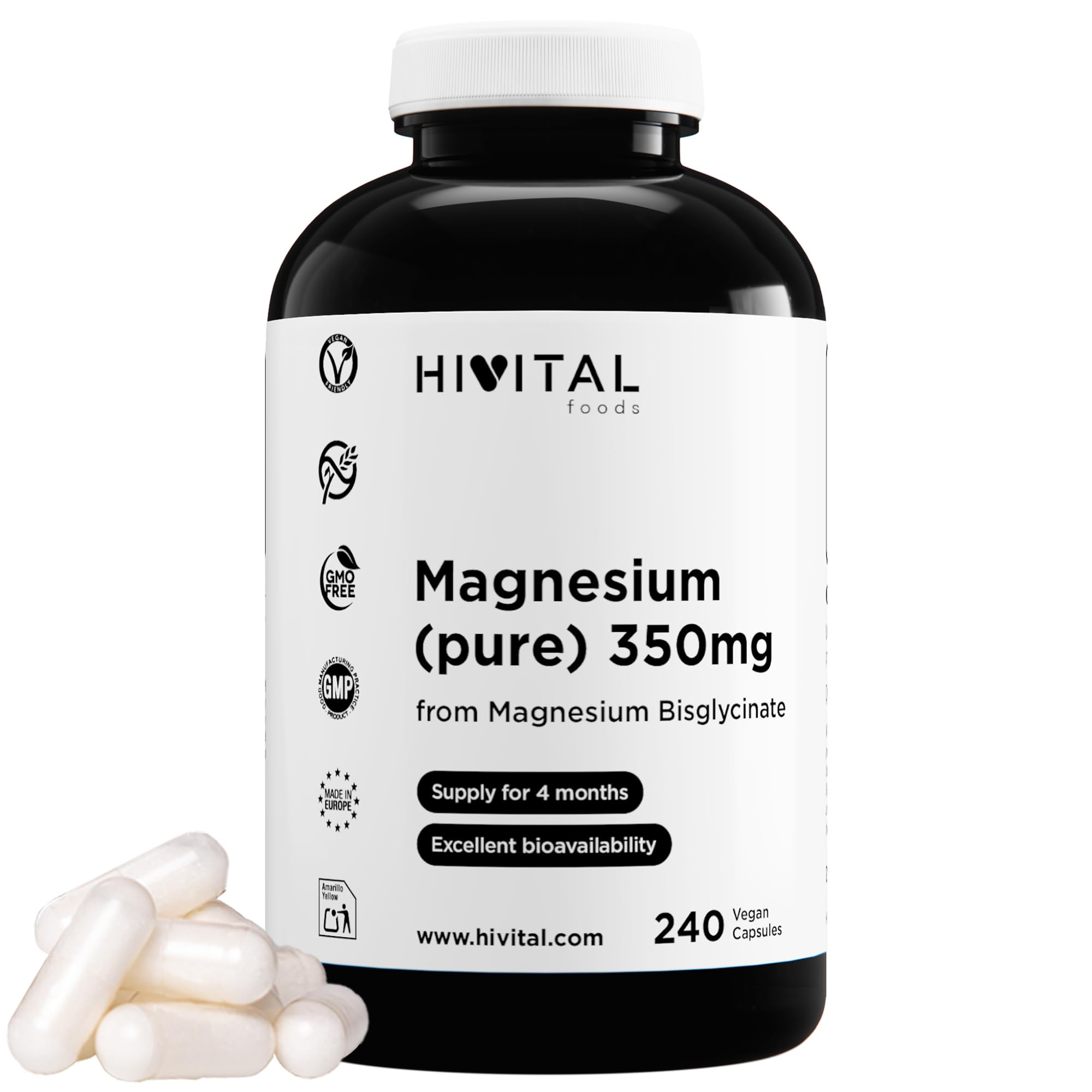 Magnesio puro 350 mg procedente de Bisglicinato de