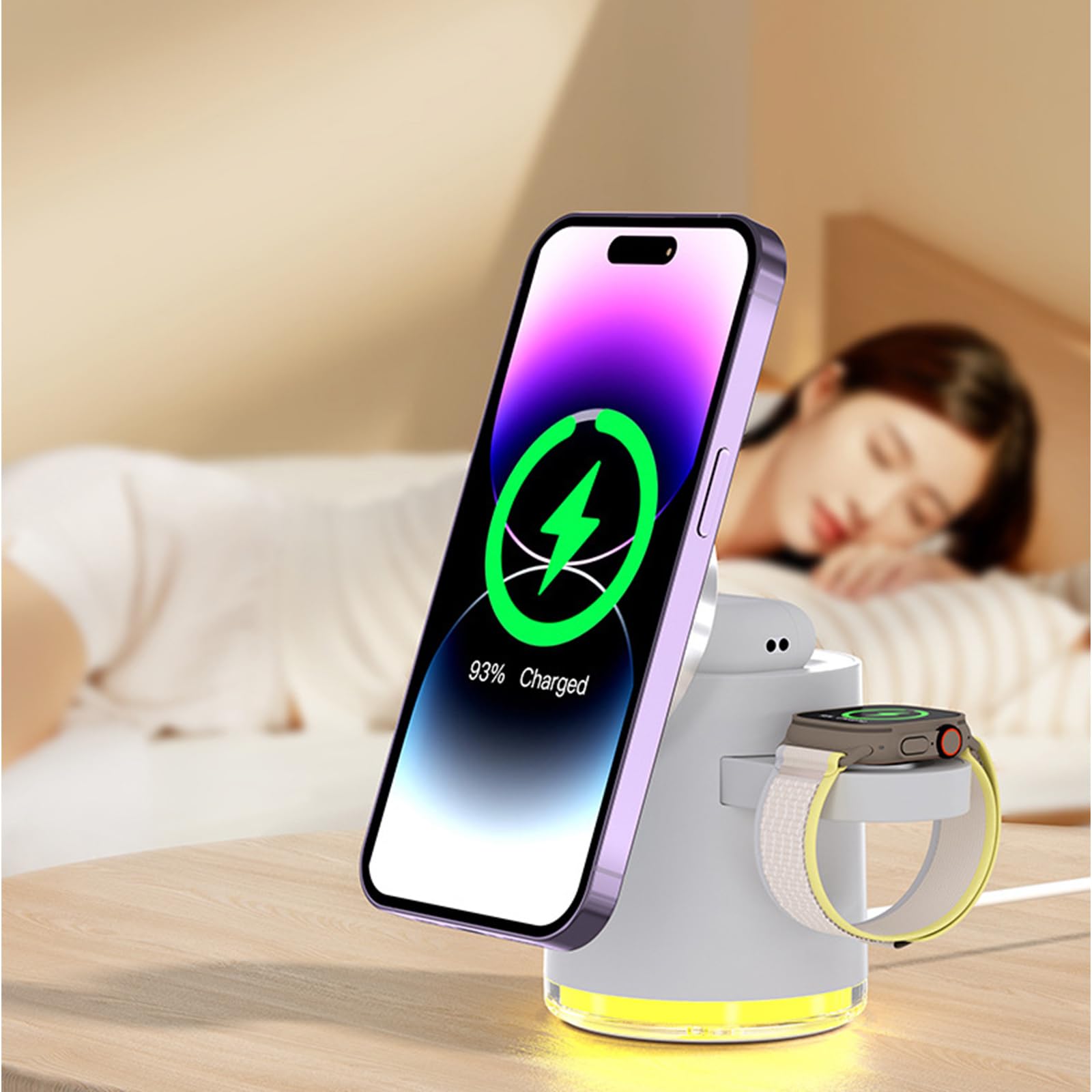 QI2 Stazione ricarica rapida magnetica intelligente 3, Black | Rilevamento automatico della ricarica rapida con lampada ambientale e illuminazione a LED per organizer da