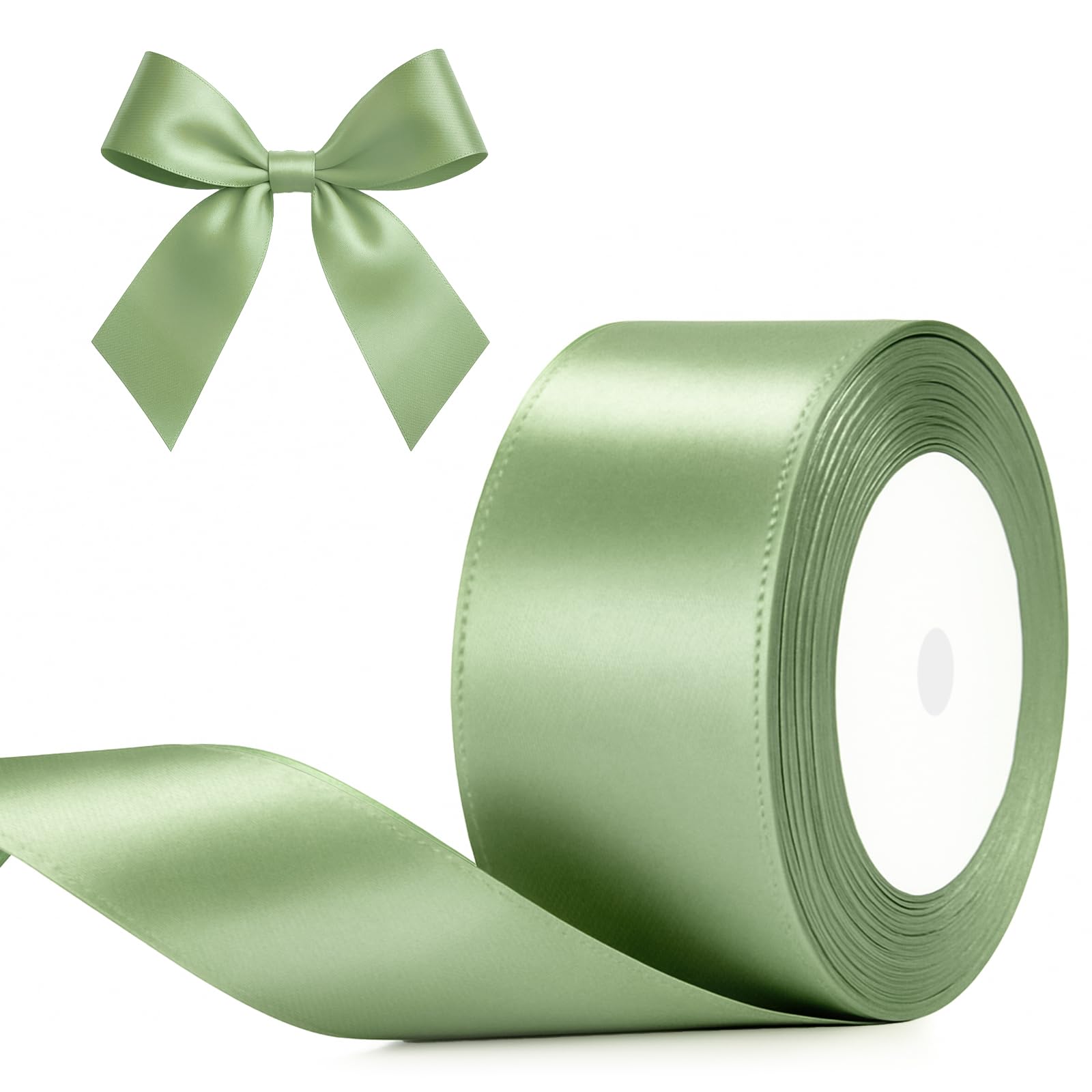 G2PLUS Sage Green Satin Ribbons, 40mm Gift Wrap Ribbon- 22M Ribbons for Gift Wrapping for Cake Crafting, Wedding Party Decoration