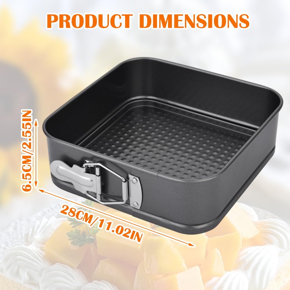 Moule à charnière rectangulaire 28 cm avec revêtement antiadhésif - Moule à gâteau avec fond plat - Petit moule à gâteau avec fond plat - Pour la cuisson de gâteaux, acier au carbone - Noir