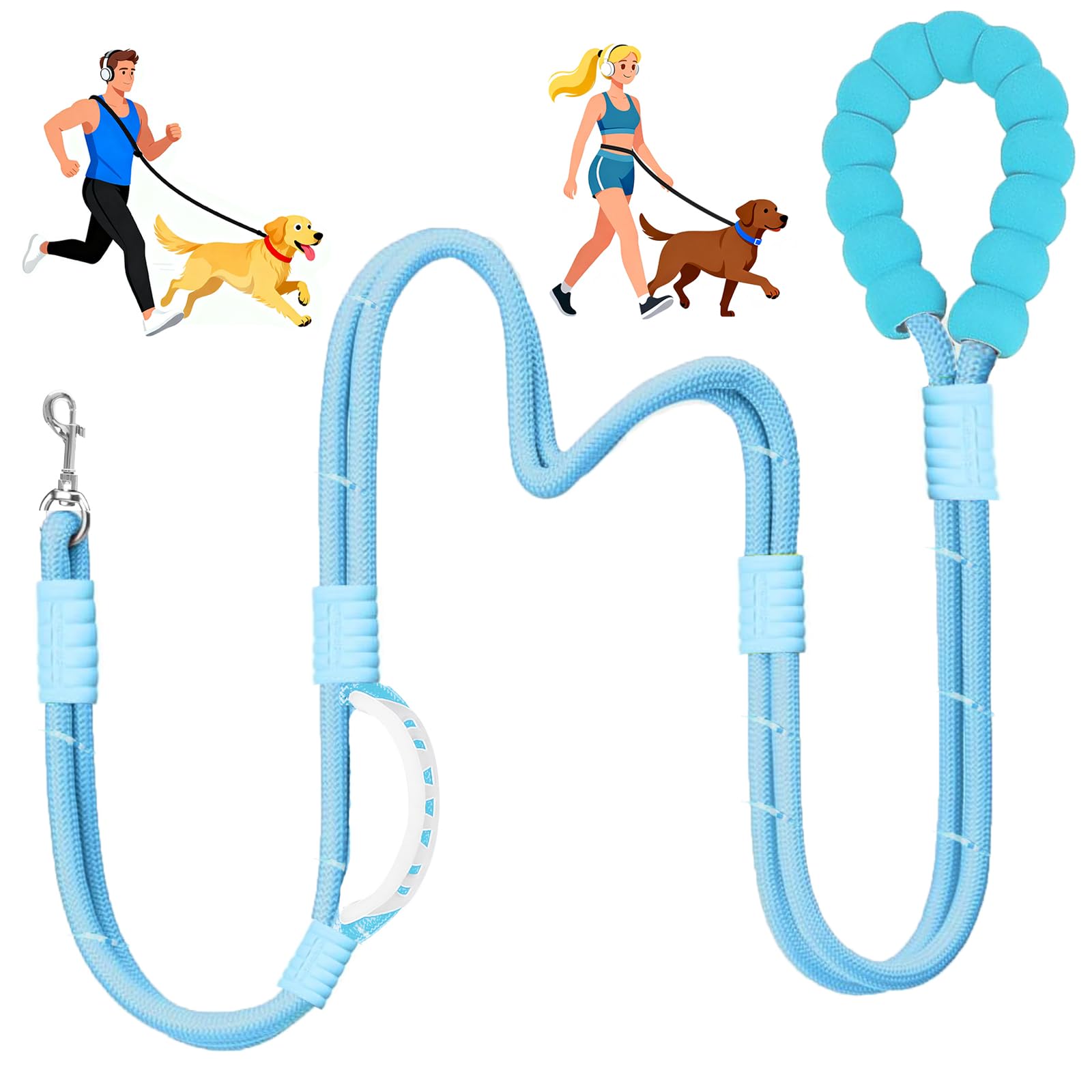 Traffic Handle Dog Leash, 1.5m/2m Hands Free Dog Lead, Dog rope lead Padded Handles, Strong dog lead Reflective Walking Lead for Medium Large Dogs -Blue