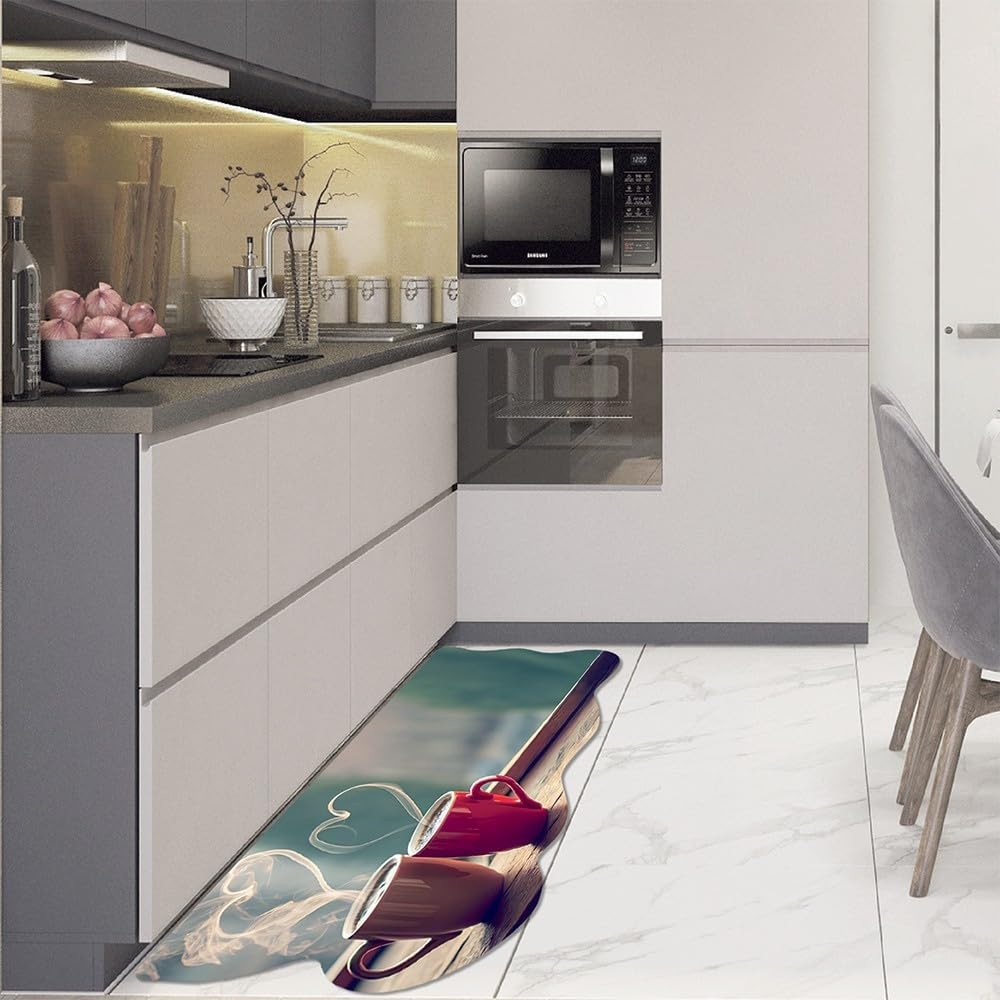 emmevi Tappeto Cucina Gomma Pvc Moderno Sagomato Antimacchia Stampa Digitale HD Caffè Cuori 50x240 cm