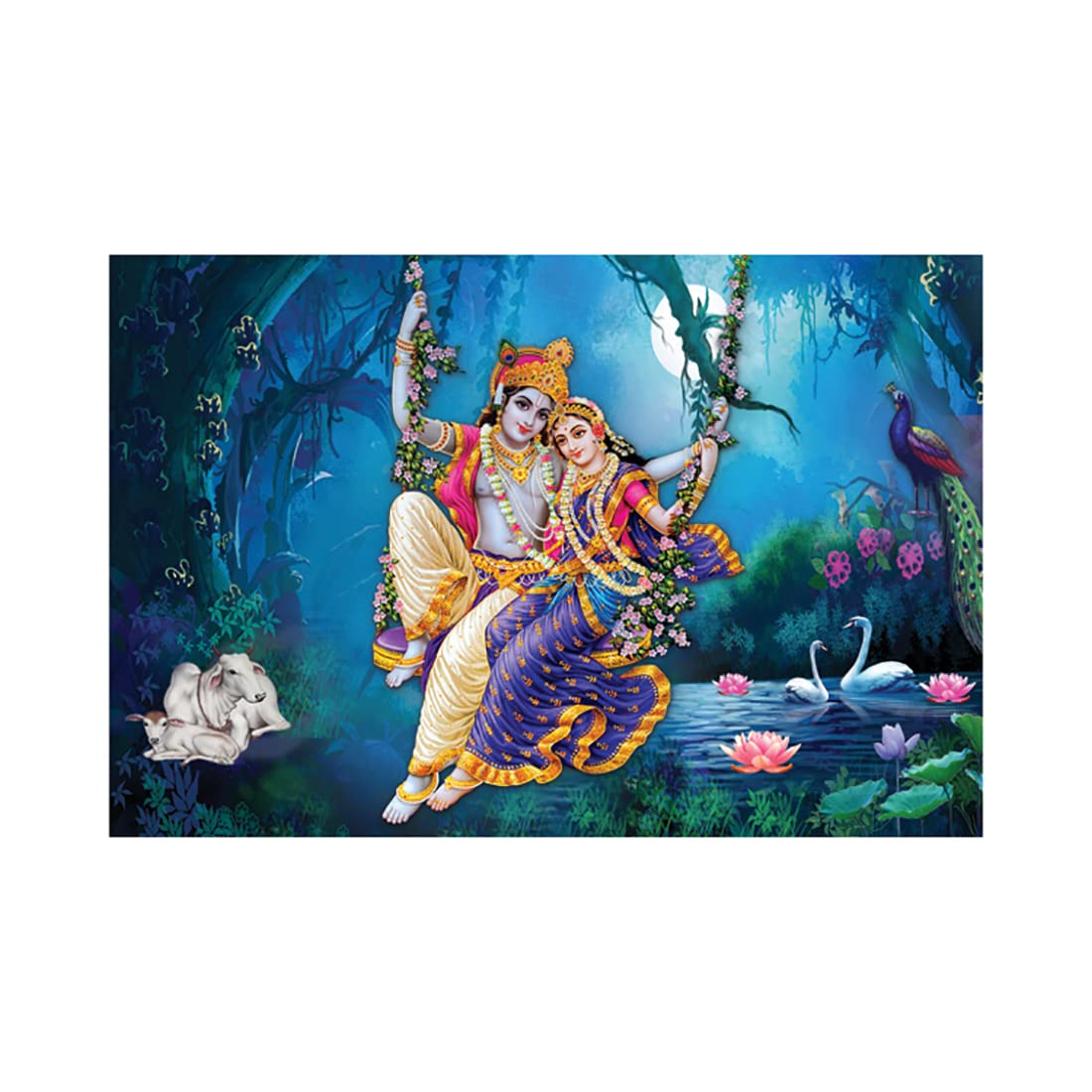 Radha Krishna Poster Sparkle Coated Self Adhesive Waterproof Vinyl Print Without Frame (24 x 36 inch) - 1864 (Design 13)