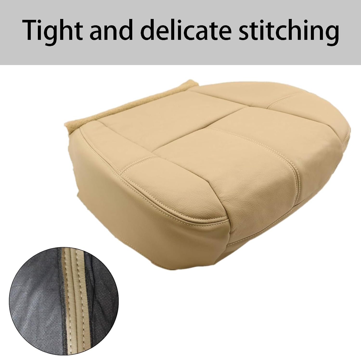 SecosAutoparts Driver & Passenger Side Bottom & Top Lean Back Leather Seat Cover Tan Compatible with Chevy Silverado GMC Sierra Tahoe Suburban Avalanche Yukon 2007-2014