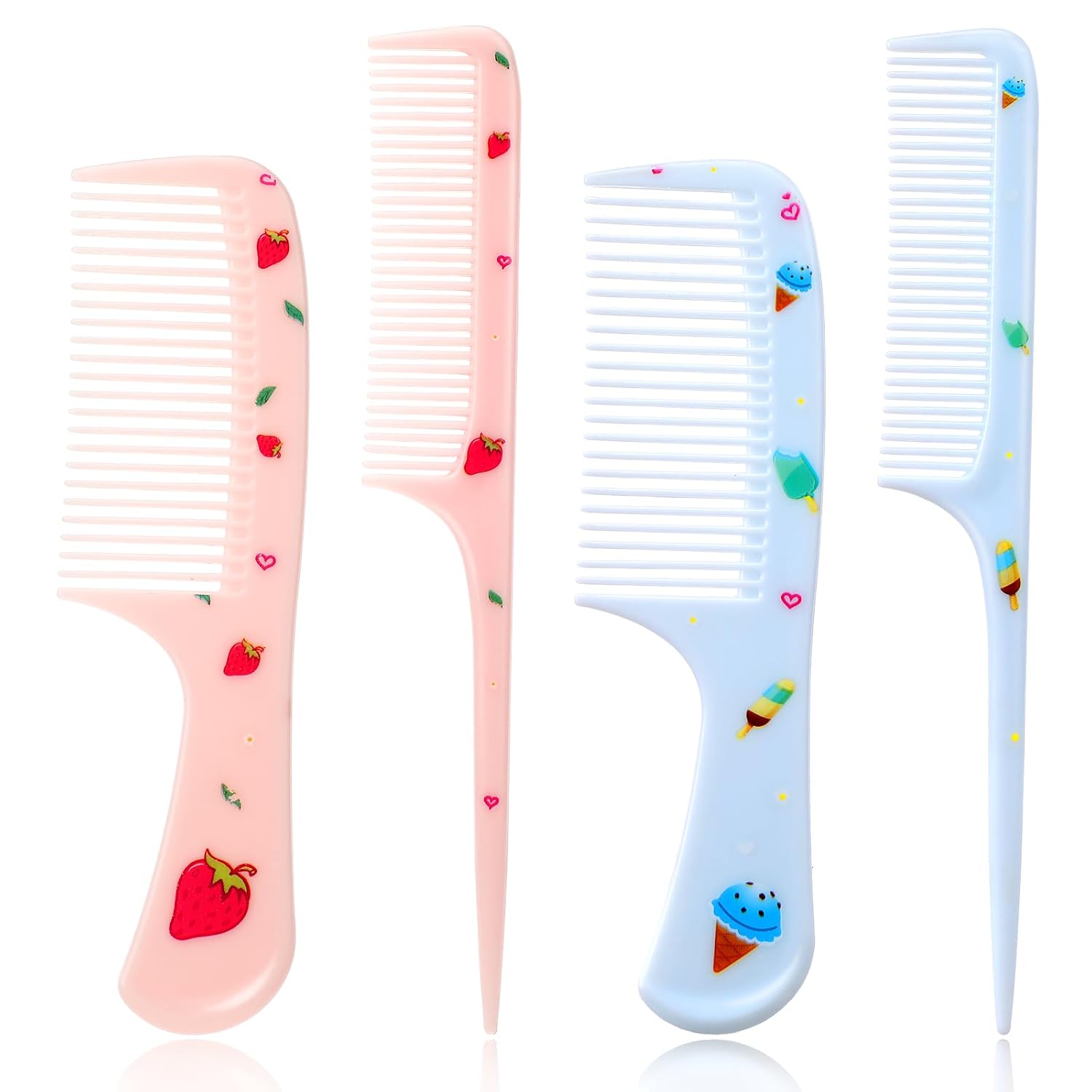 4 Pcs Girls Boys Hair Brush Kids Hairs Brushes Set Fashion Kids Hair Brushes Plastic Fine Tooth Rat Tail Combs for Girls Curly Straight Long Hairs, Blue + Pink
