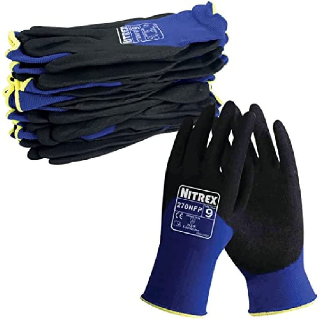 NITREX Unigloves 270NFP Gants de manutention réutilisables avec revêtement 3/4 sablé et doublure en nylon Bleu/noir