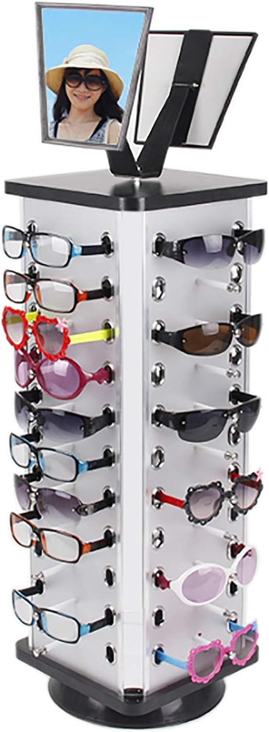 Organisateur de Rack présentoir Rotatif pour Lunettes de Soleil avec Miroir, comptoir Commercial, étagère carrée rotative pour Organisateur d'oeil pour 44 Paires de