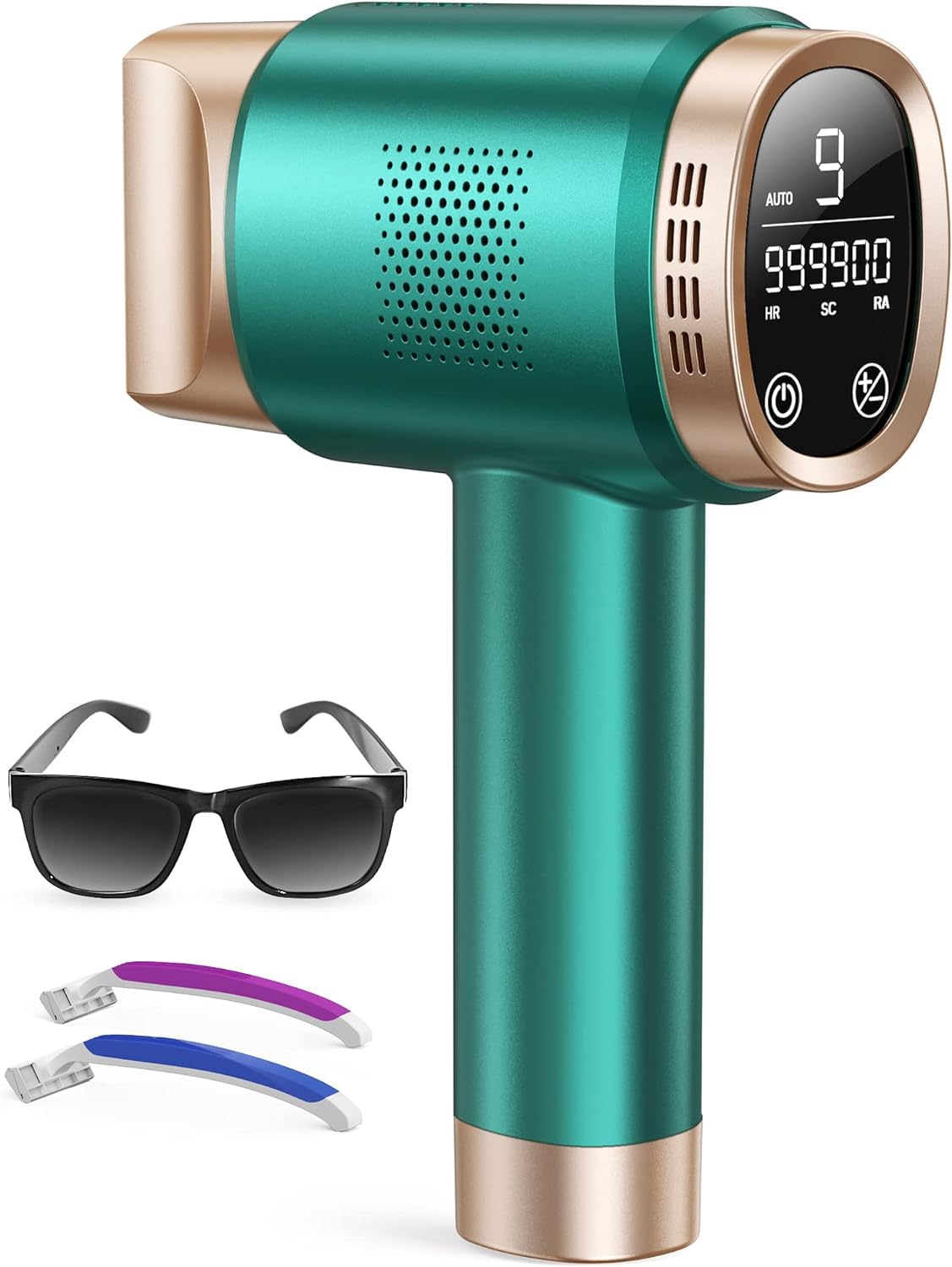 3 en 1 Depiladora de Luz Pulsada IPL con Pantalla Táctil LCD, HR/RA/SC, 9 Nivel de Energía, 999.900 Luz Pulsada, Depiladora Láser Para Mujeres Y Hombres Piernas, Bikini, Axilas, Cara, Cuerpo, Verde