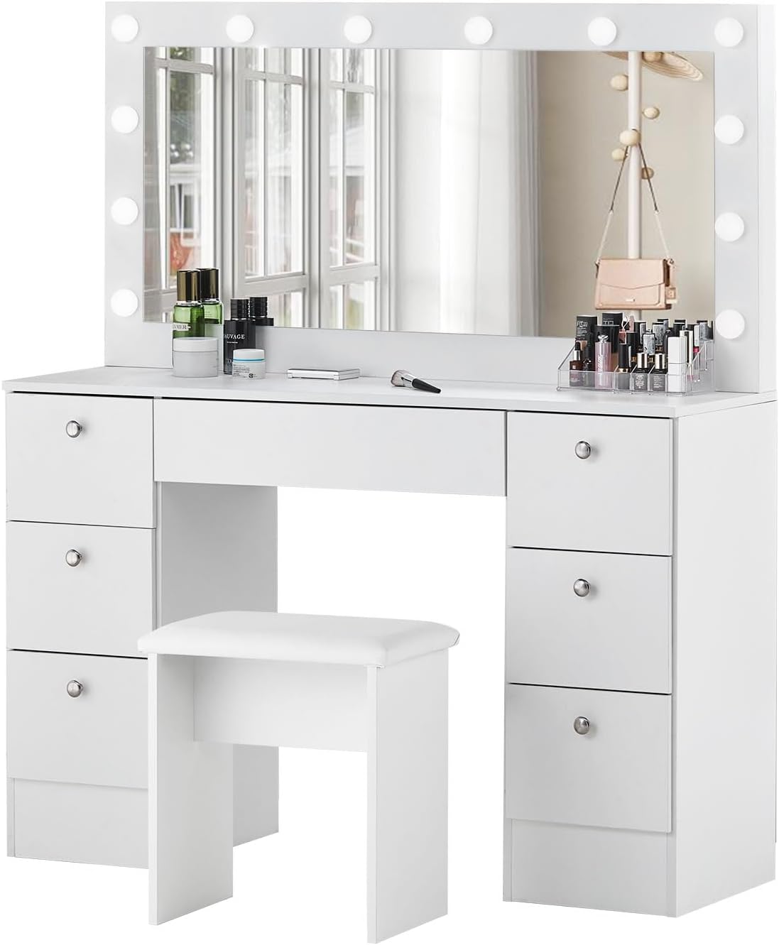 Schminktisch Mit Bluetooth-Lautsprecher & Ladestation - Weißer Schminktisch Mit Spiegel & 5 Schubladen