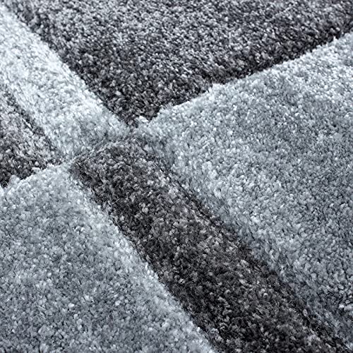 Tapis design moderne à carreaux noir et gris de salon 80x150cm