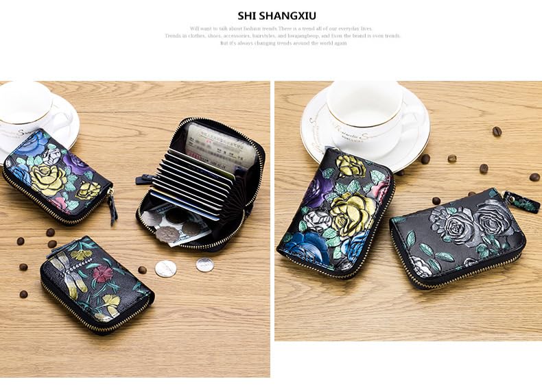 Meufam Womens Walllet RFID Blocking Leather Credit Card Wristlet Large Capacity Double Zip Ladies Floral Print Mini Wallet (Yellow)3