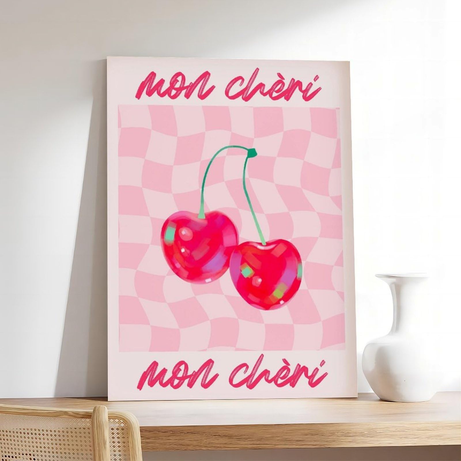 ACFTAIN Mon Chèri Leinwandposter mit Obstküche, moderner böhmischer Stil, leuchtend rote Kirschen, modernes Poster, Wandkunstdrucke, Gemälde, Wohnzimmer, Schlafzimmer, Dekoration, 60 x 90 cm