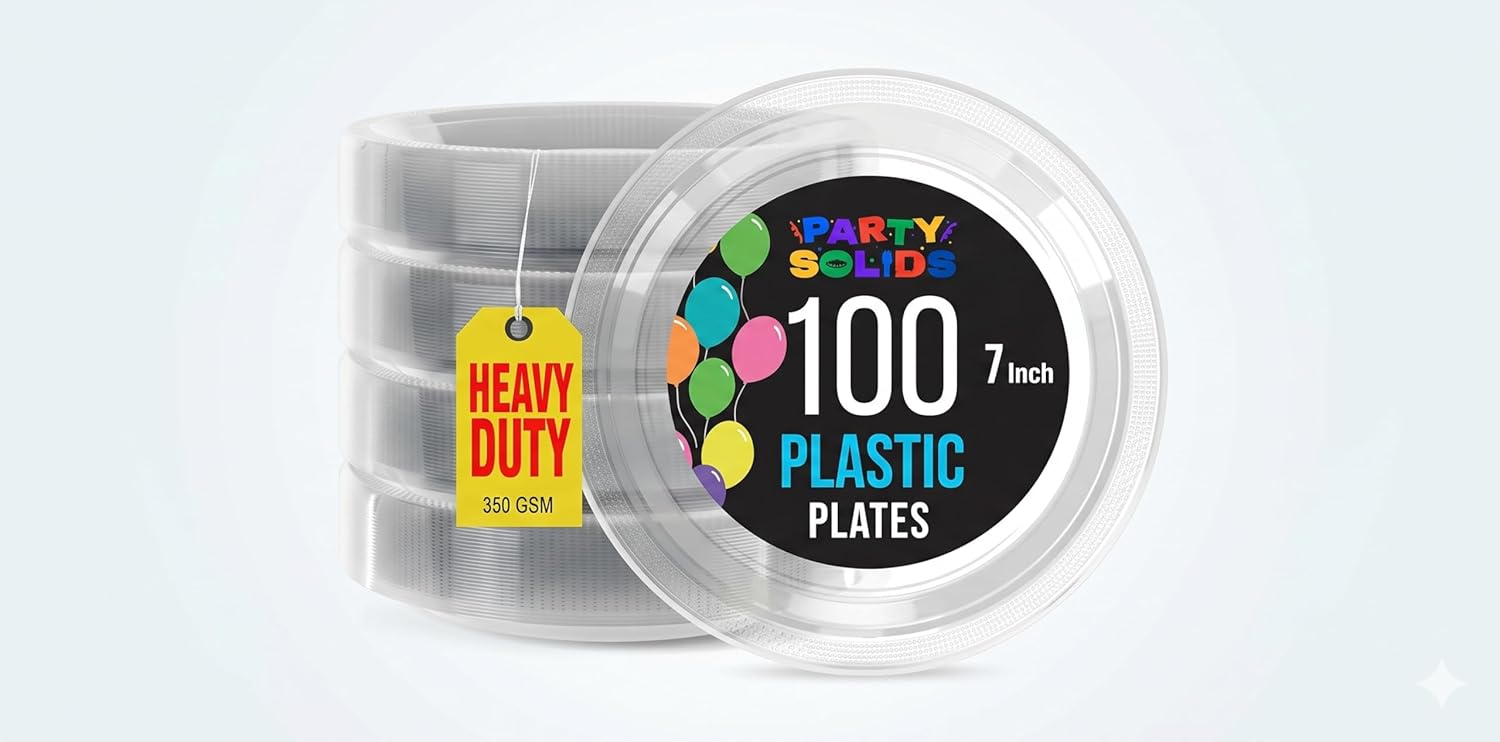 Party Solids Black Plastic Plates For Party 10" Black Disposable Plates For Party Supplies 100 Pcs Plastic Dinnerware Sets Heavy Duty 350 GSM Disposable Dinnerware Set