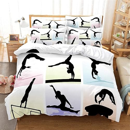 ZZXHG Juego de funda de edredón de microfibra con estampado 3D de gimnasia blanca, tamaño matrimonial, 1 funda de edredón para adultos, adolescentes