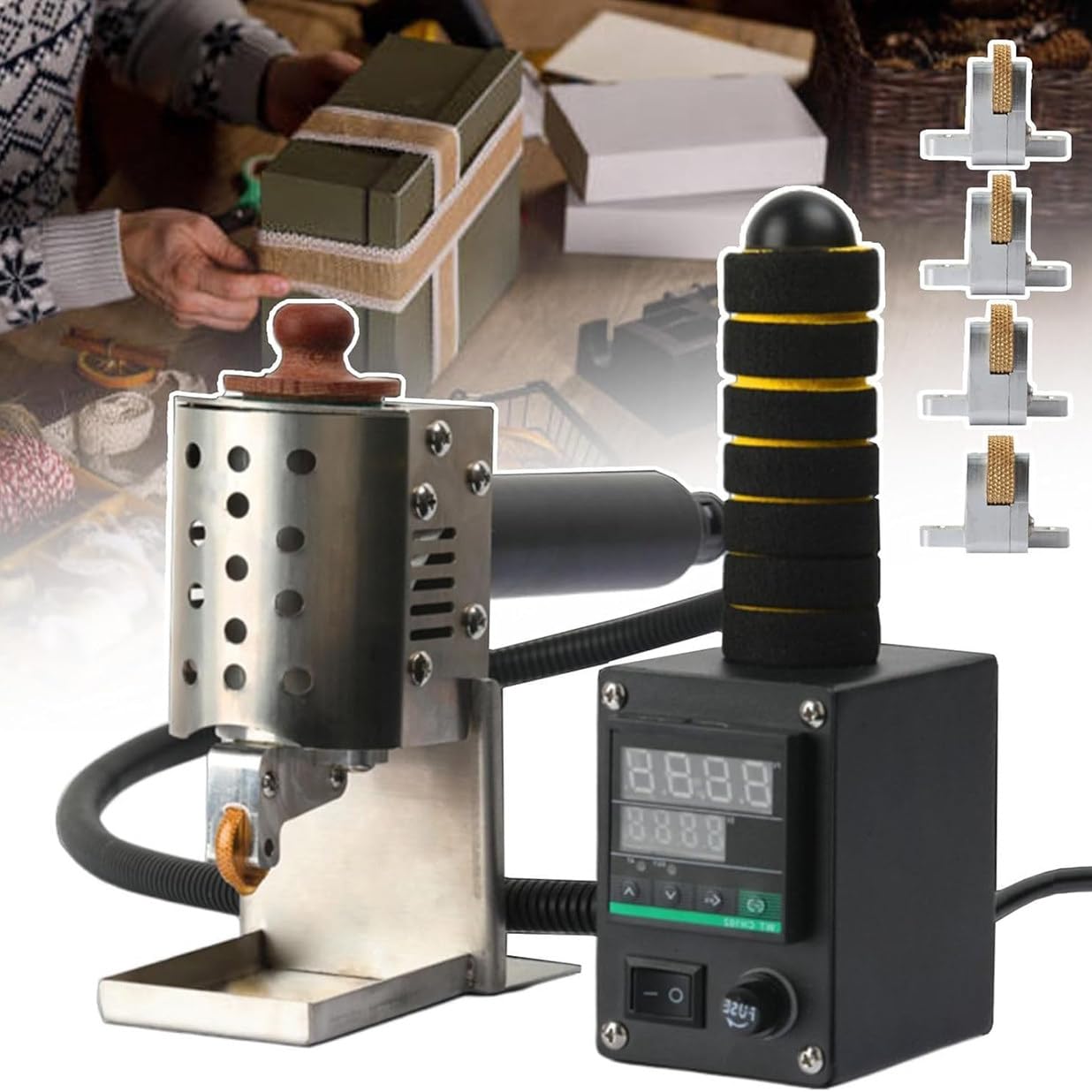 Pistolet à Colle thermofusible Portable, Machine à Coller Portable à Rouler la Colle thermofusible, avec Baril de Colle et contrôleur de température (150ml)
