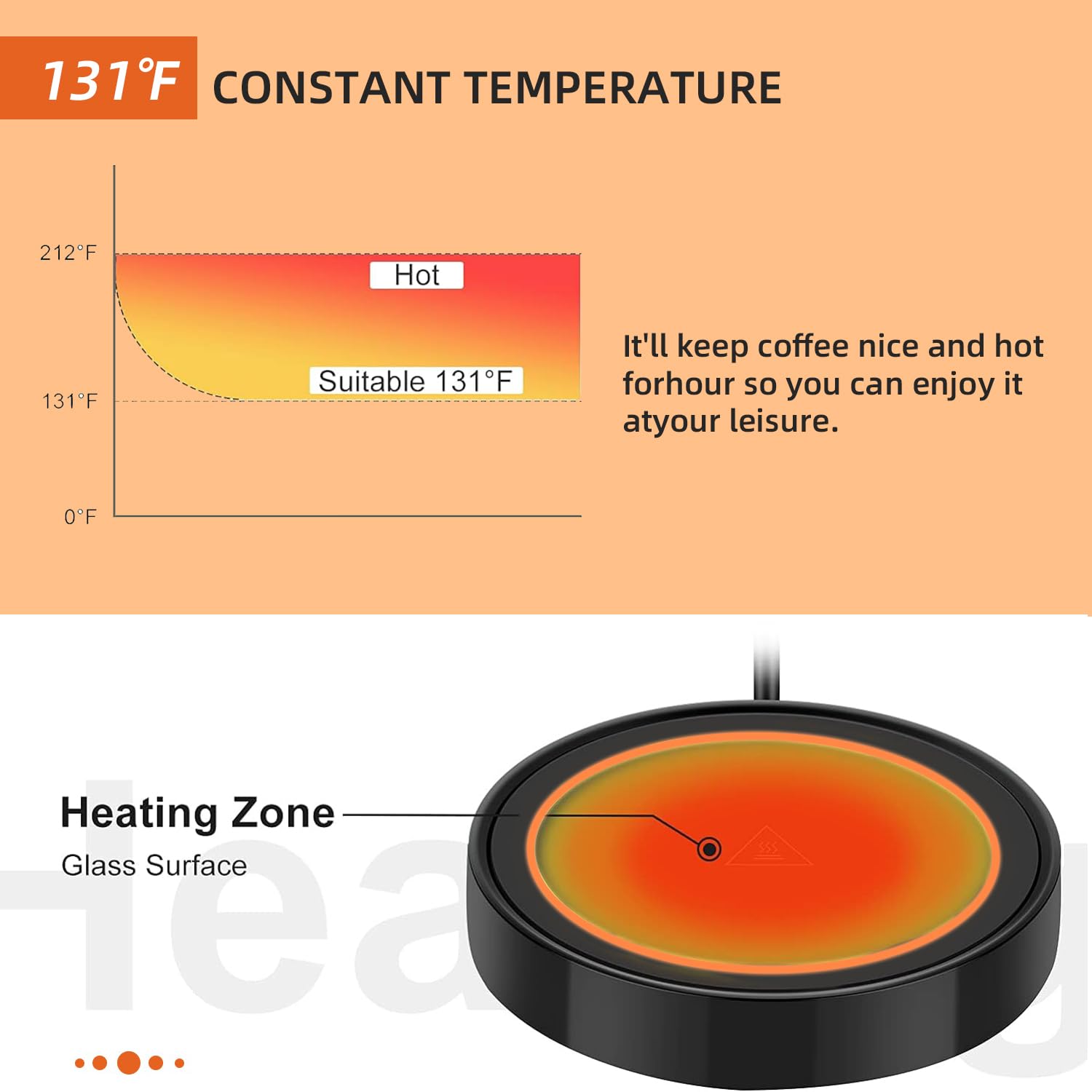 Calentador de tazas de café para escritorio, placa calefactora, calentadores eléctricos para hombres, mujeres y adultos (D + luz naranja)