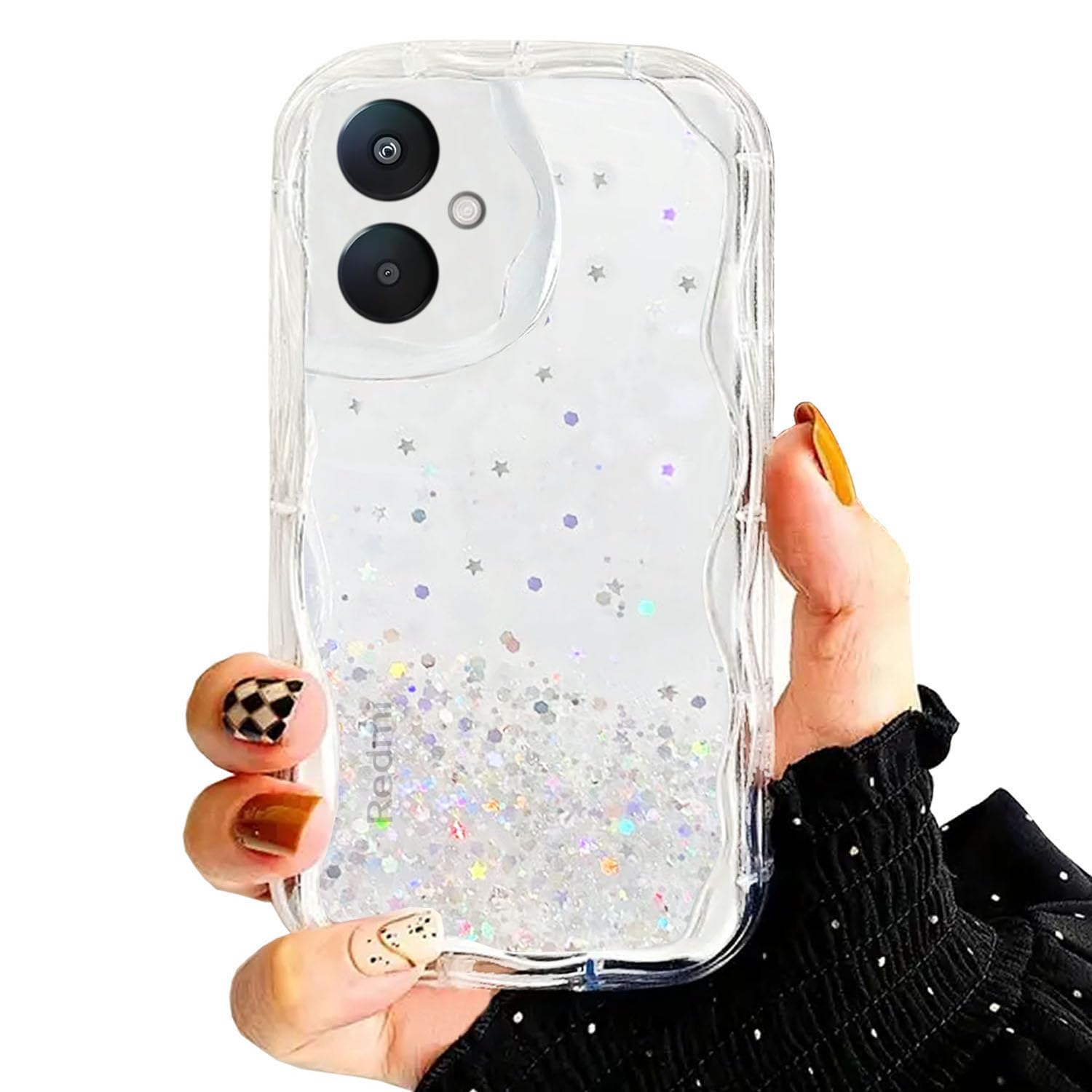 KC Back Cover for Redmi 13C 5G - Curly Wave Dry Fixed Non Moving Glitter Shockproof Bumper Soft Silicone Case with Camera Protection (Transparent) (B0D3PV82TS) Amazon Price History, Amazon Price Tracker