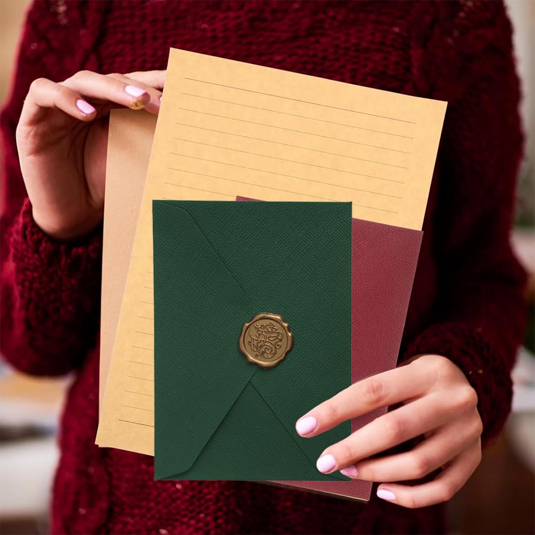 Ensemble de Papeterie Vintage 38 Pièces avec Enveloppes Papier Lettre Kraft et Autocollants Sceau en Cire
