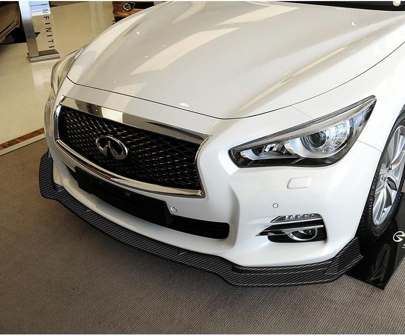 9pcs Combo Front Bumper Body Kit Lip + Side Skirt Extensions Diffuser Compatible with 2014-2017 Infiniti Q50 2015 2016 (Painted Carbon)