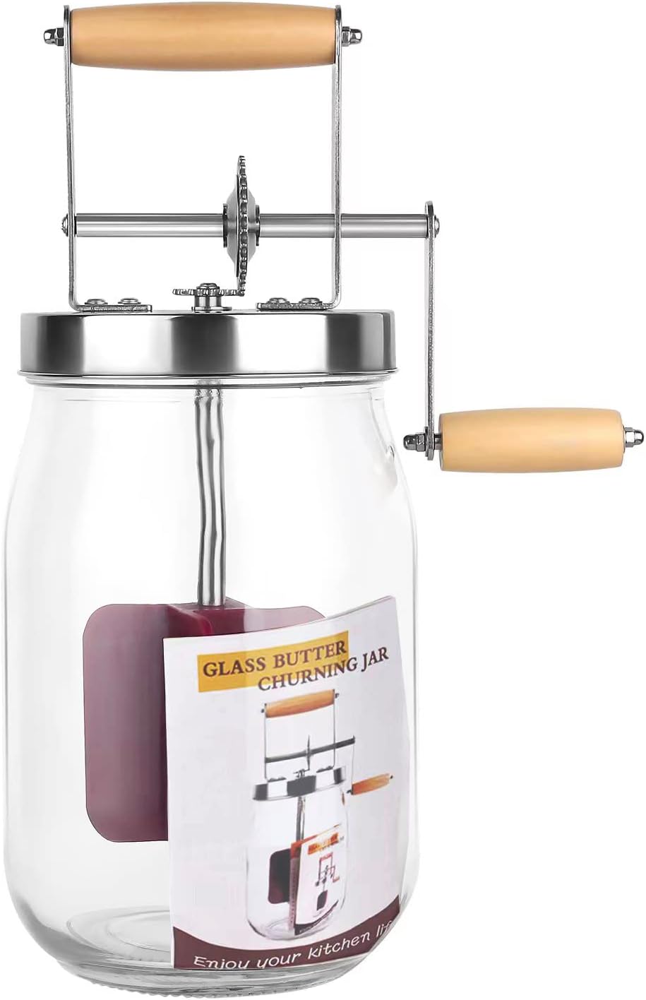 Manual Butter Churner 1.5L Wooden Handle Stainless Steel