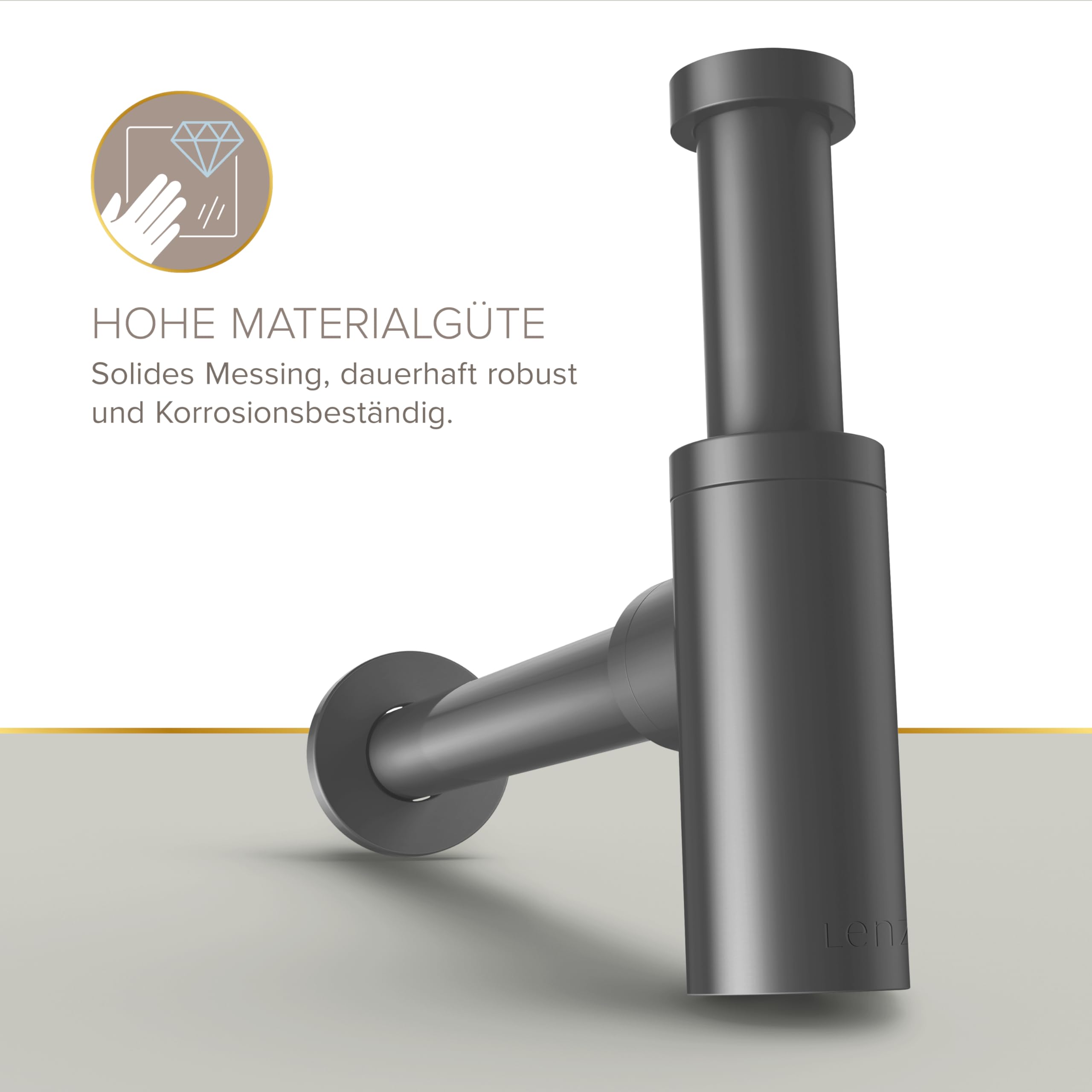 Lenz Design-Siphon JURI in Graphit – Für alle gängigen Waschbecken | Typ 1 1/4", Rohre extralang und anpassbar, Reinigungsöffnung und Geruchsverschluss, Anti-Fingerabdruck Oberfläche, 46090031