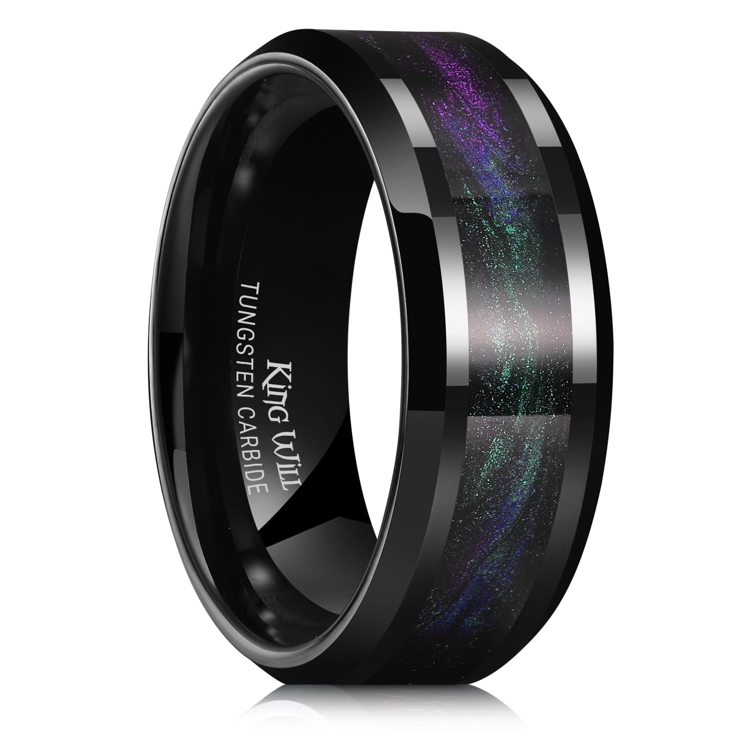 King Will Mens Tungsten Wedding Band, 6mm/8mm Galaxy Style Sandstone Opal Inlay Polished Beveled Edge Unique Rings for Men Women, Comfort Fit, Durable