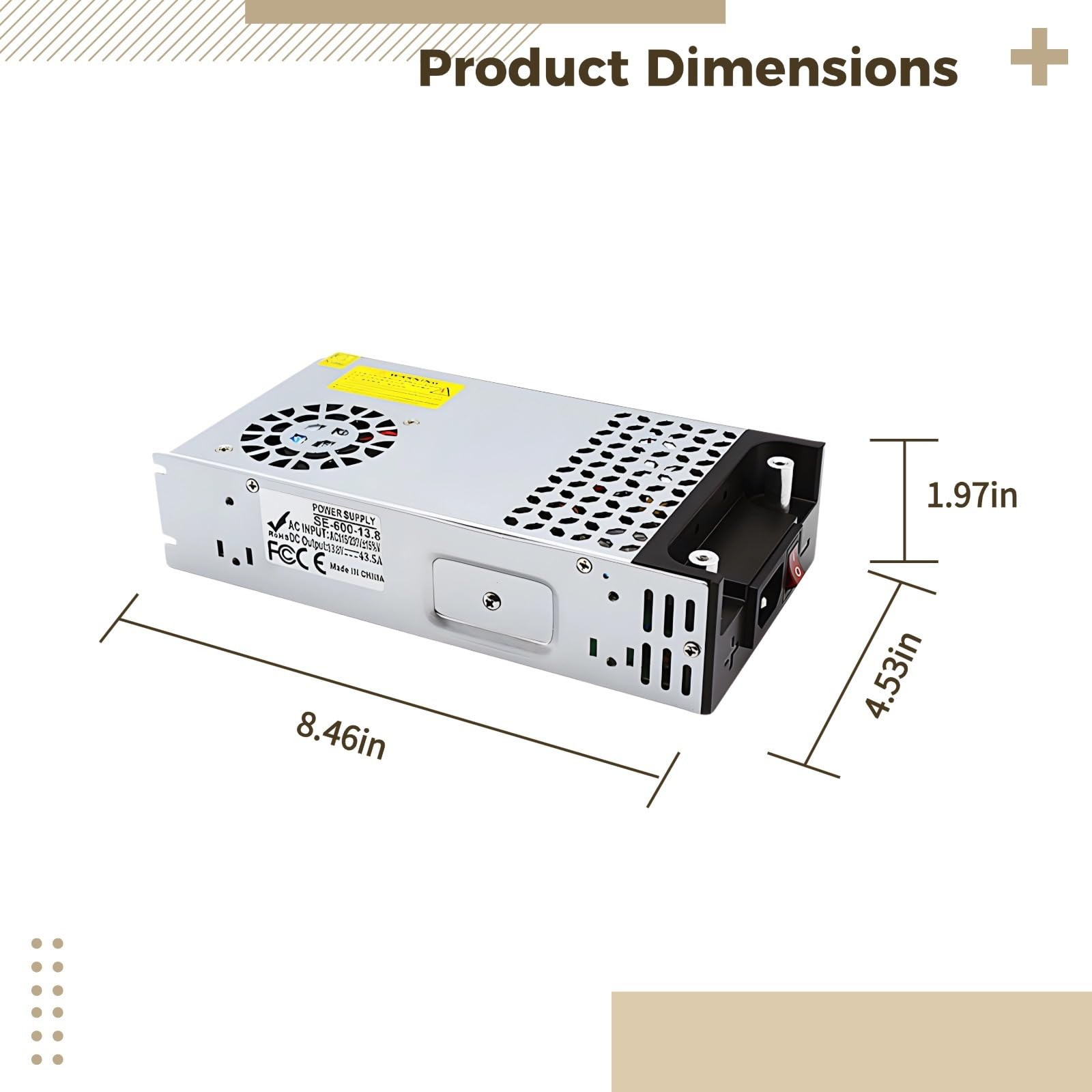 Zasilacz impulsowy 55 V 600 W, przemysłowy zasilacz do urządzeń pomp silnikowych, konwerter AC-DC SE-600-55, obudowa ze stopu aluminium z wentylatorem chłodzącym, 21,6 x 11,4 x 5 cm
