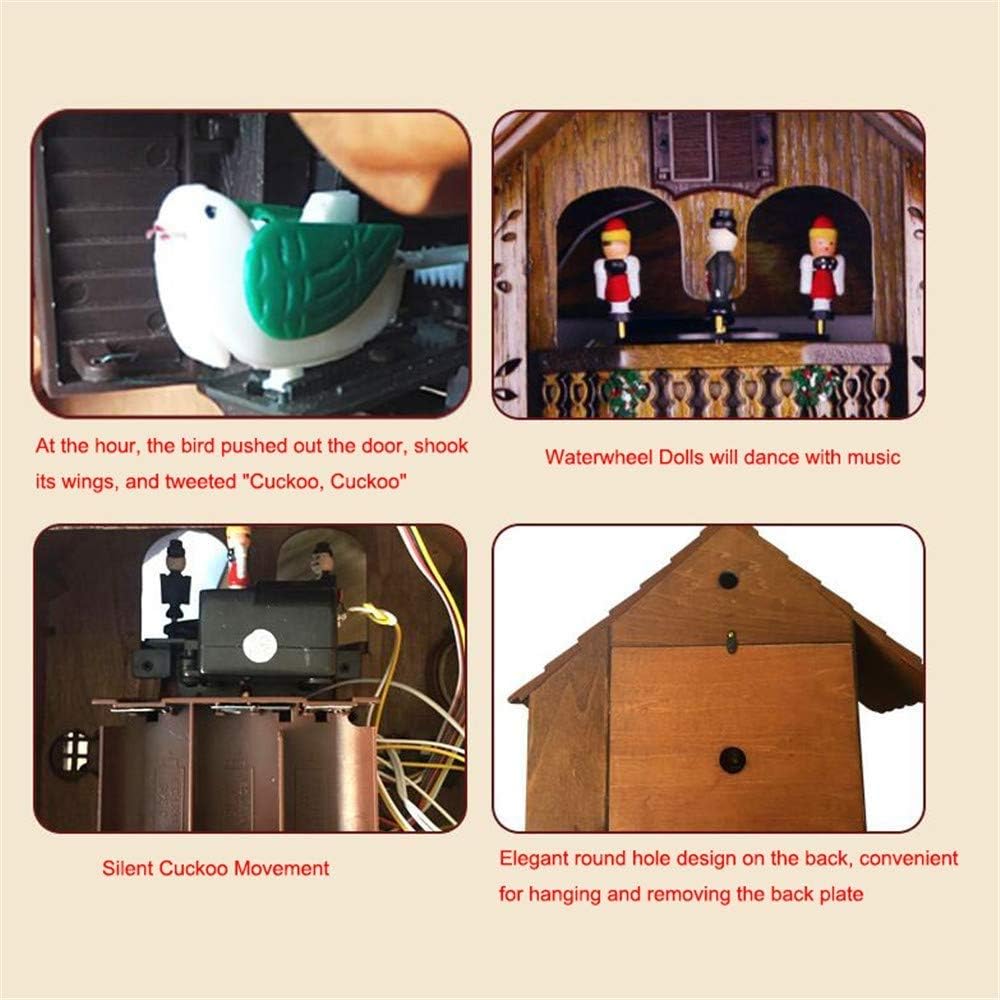 Cuckoo Clock Black Forest House Handcrafted Wood Cuckoo Clock Puppet Band Waterwheel Spin Rich Rural Style