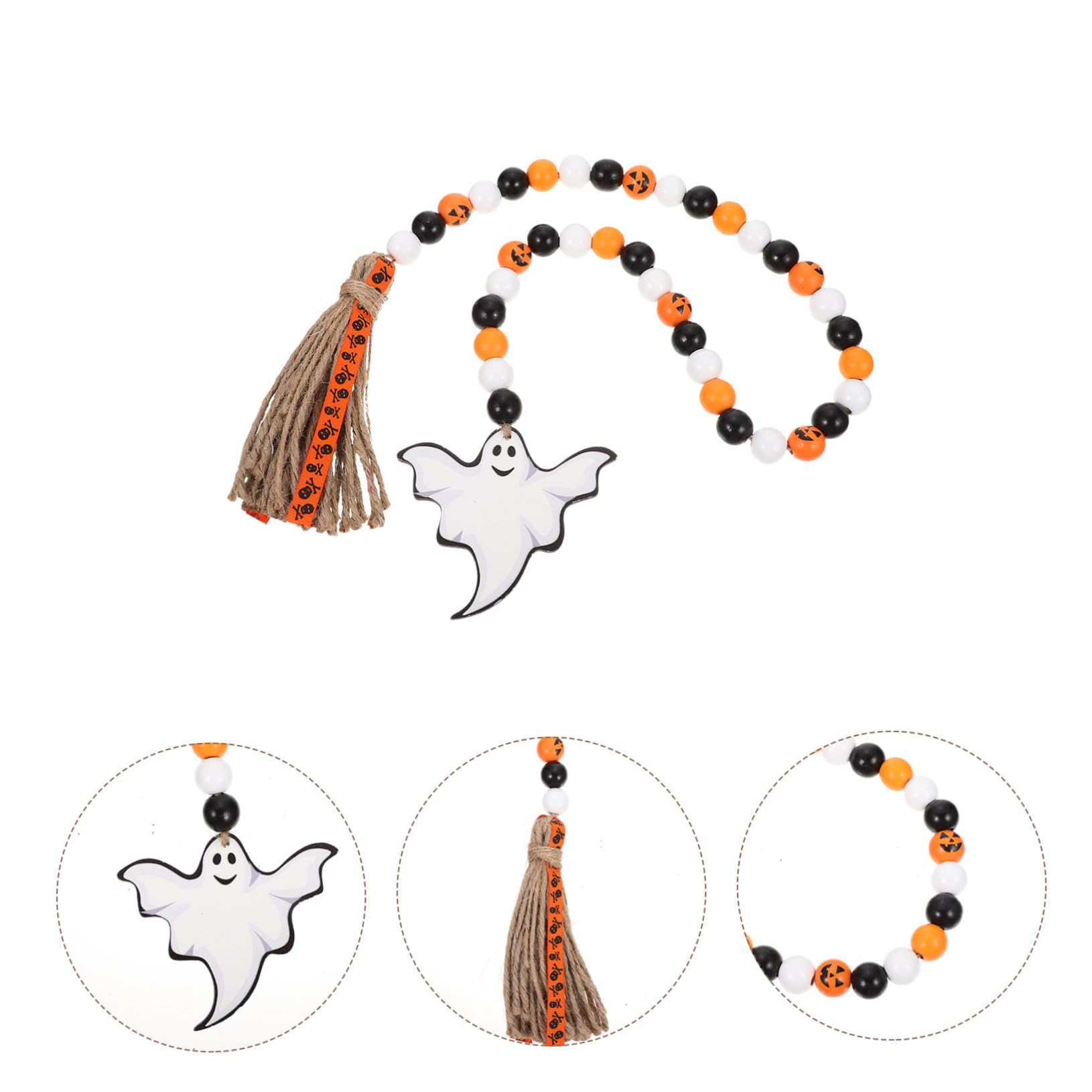 Cabilock 5 Pezzi Stringa Di Halloween Stringa Di Perline Di Legno Halloween Pendente Da Parete Perline Di Nappa Ghirlanda Decorazione Appesa A Parete Decorazioni Per La Casa