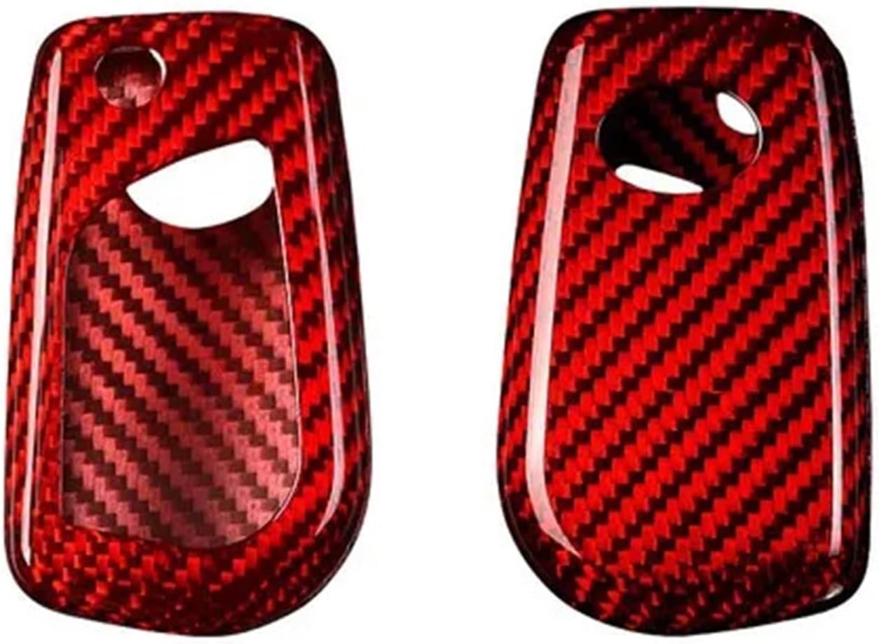 Carbon Fiber Car Smart Key Case Cover Compatible with Toyota C-HR Camry Corolla RAV4(Red Glass Fiber)