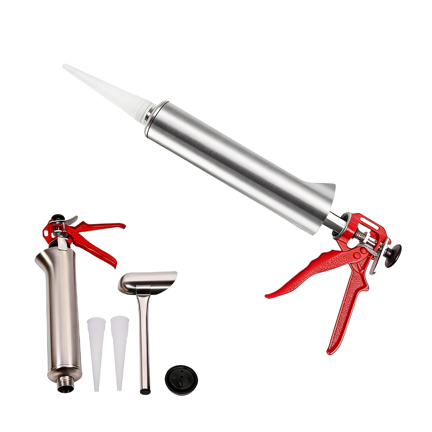 Pistolet à joint pour mortier avec 2 buses-Pompe manuelle en acier inoxydable, pelle, seringue à béton, outil de jointoiement pour carrelage, maçonnerie, silicone et mastic
