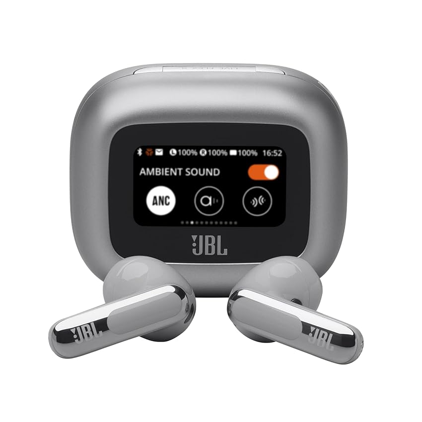 JBL Live Flex 3 Cuffie Wireless Bluetooth, 50 Ore di Autonomia, con Cancellazione Adattiva del Rumore e High-Resolution Signature Sound, Impermeabili IP54, Argento