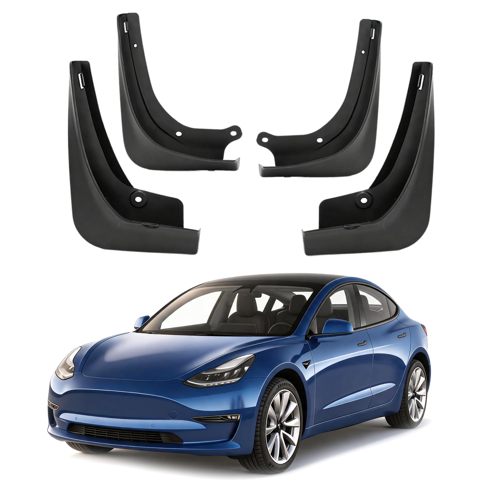 TTCR-II 4 PCS Compatible avec Bavette Tesla Model 3 2017 2018 2019 2020 2021 2022 2023, Aucun Perçage Nécessaire Model 3 Bavettes Anti-éclaboussures Ailes, Tesla Garde-Boue Équipés de Vis de Fixation