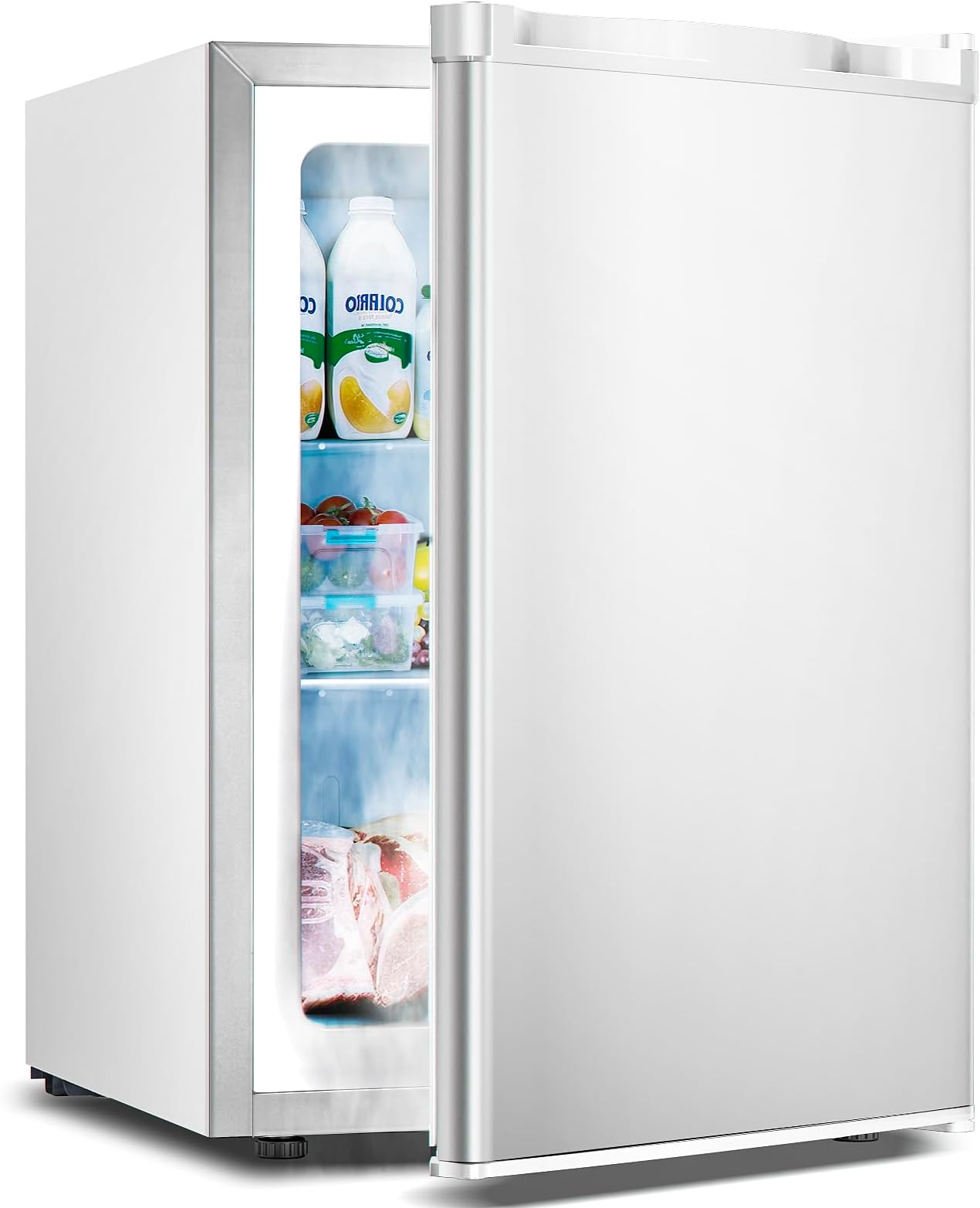 2.2 Cu.ft Upright Freezer, Small Mini Freezer with Adjustable Thermostat, Removable Shelves, Reversible Single Door, for Bedroom/Home/Dorms/Apartment (White)