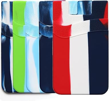 Silicone Phone Wallet, Stick On Card Holder for Back of Phone Case, Wallet ID/Credit Card Holder Pouch, for iPhone Samsung and Most Cell Phones - 5 Pack