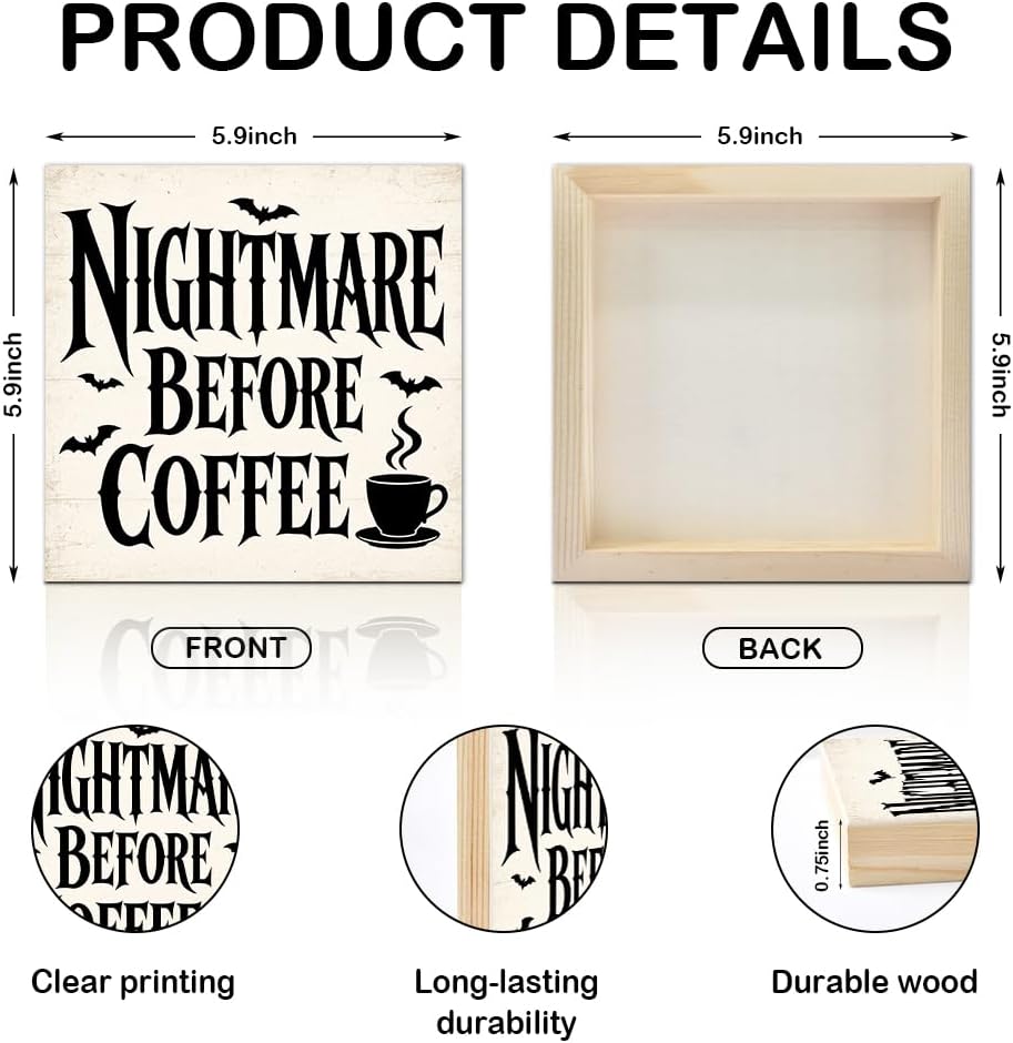Nightmare Before Coffee Wooden Box Sign, Halloween Cafe Decor image 2