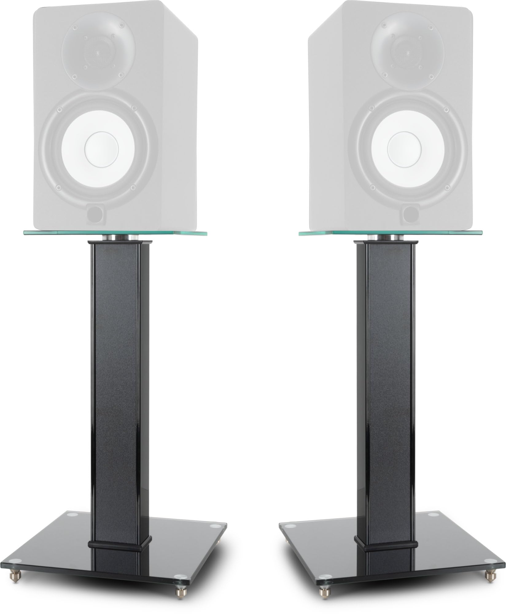 Pronomic SLS-282 BK Lautsprecher Stative Paar - Stilvolles Design mit 2 Glasplatten - Höhenverstellbare Spikes Plus Gummifüße - Verdeckte Kabelführung auf der Rückseite - 10 kg Tragfähigkeit