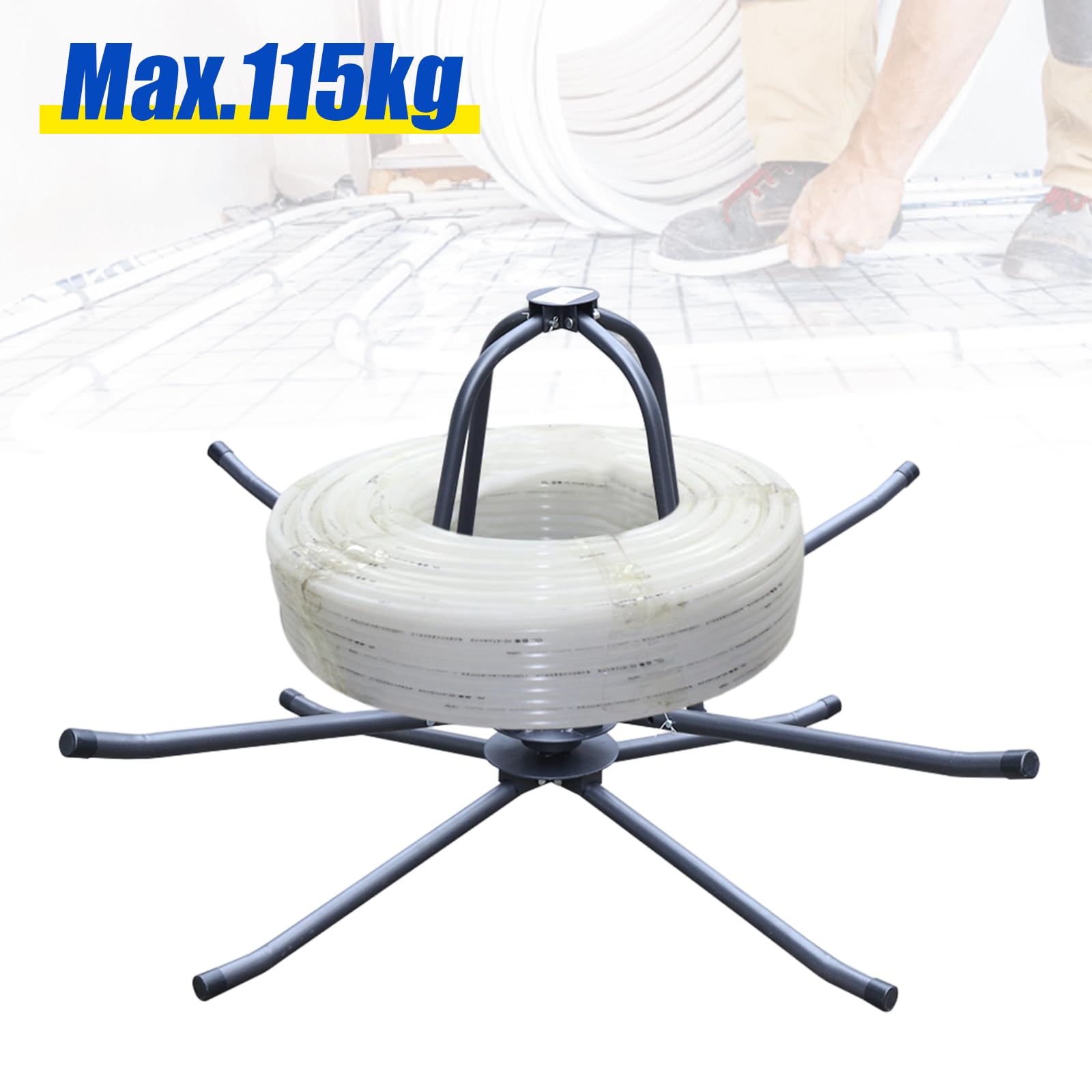 Carrete de tubo para calefacción por suelo radiante, enrollador de tubos, cable máx. 115 kg, Q235, hierro negro, compuesto de tubería para el suelo, cable de calentamiento, dispensador de carrete con