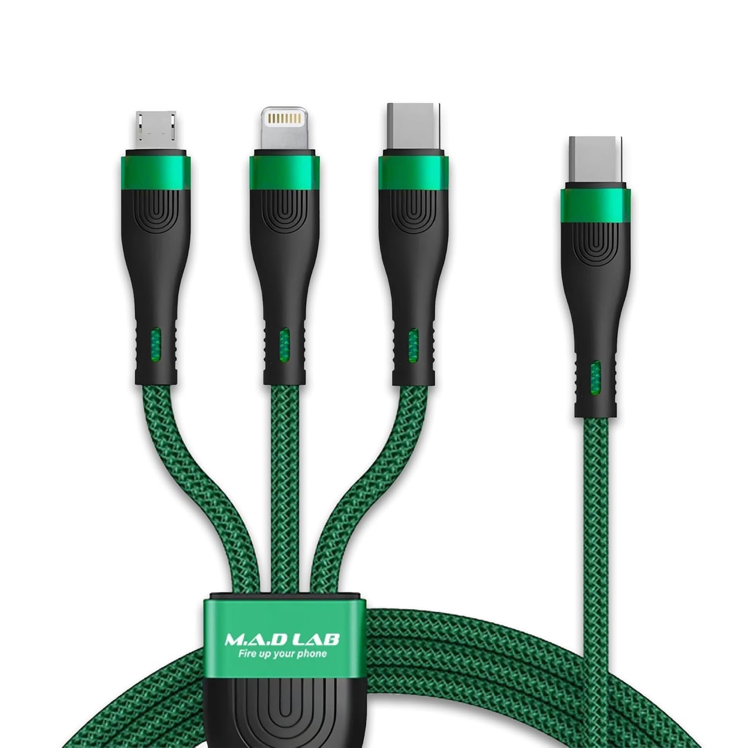 M A D LAB Multi Charging Cable 100W Fast Charging 480Mbps Data Type C Nylon Braided 4 3