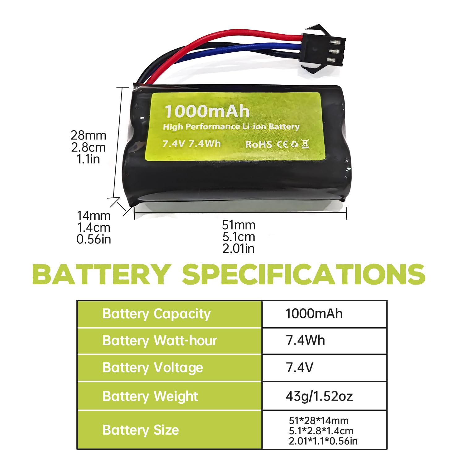 2PCS 7.4V 1000mah 2S Batterie Li-ION avec Prise SM-3P et 2PCS câble de Charge USB pour DE82 TK3086B G20601 RC Car TK-3082B Batterie pour Voiture de Cascade C60 Camion