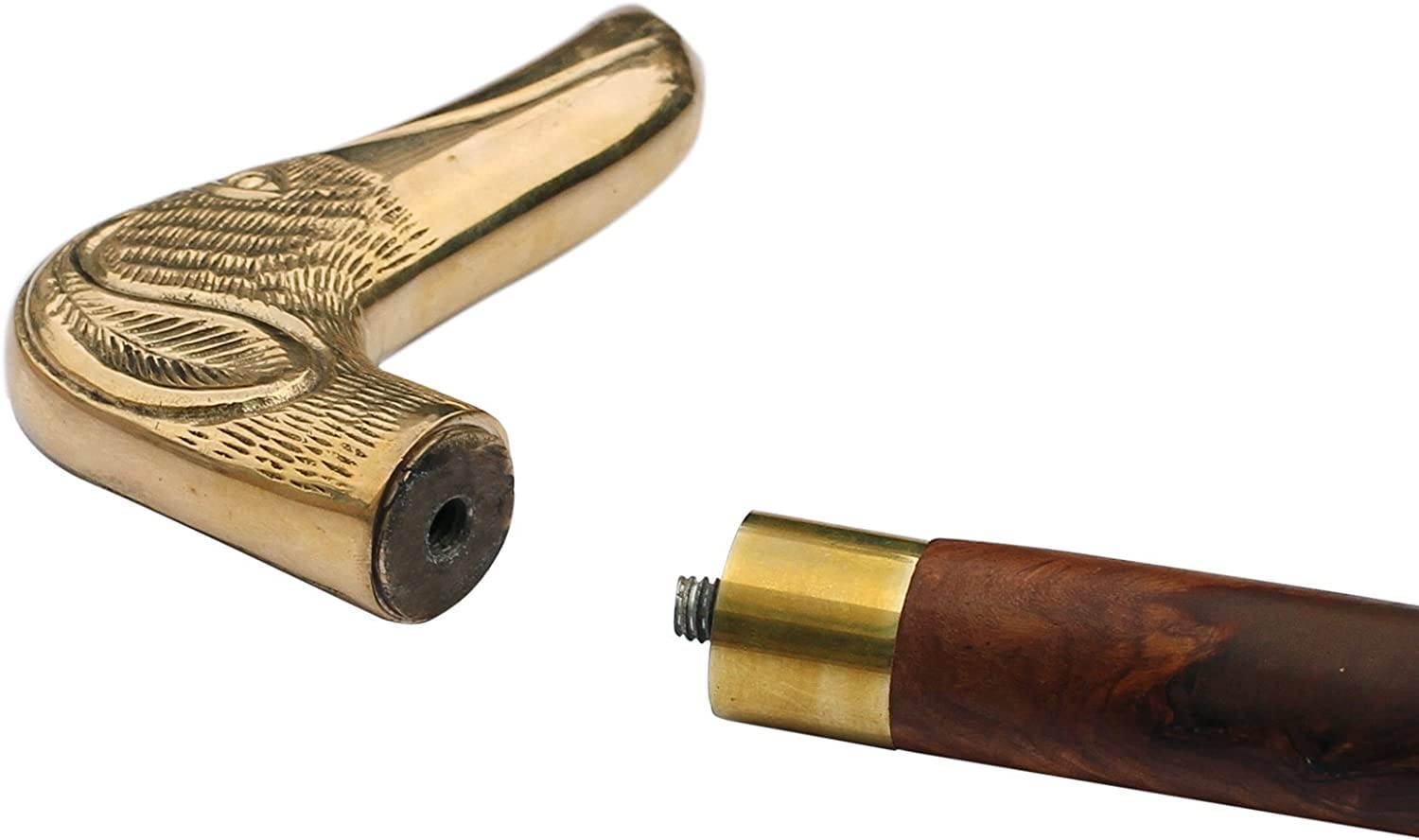 Bastón De Madera Vintage Con Mango De Cabeza De Perro De Latón - Regalo Antiguo Y De Diseño