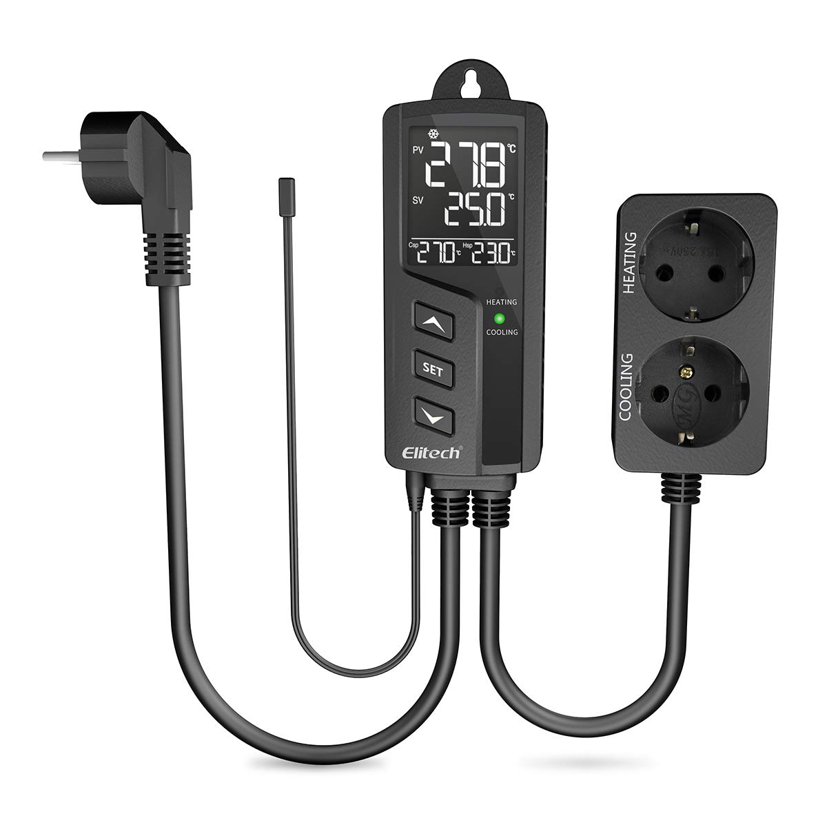 Elitech STC-1000Pro Dual Relay 220v Socket Termostato Digital con Sonda, Controlador de Temperatura de Enfriamiento y Calefacción para el Acuario Calentador de Agua Incubador