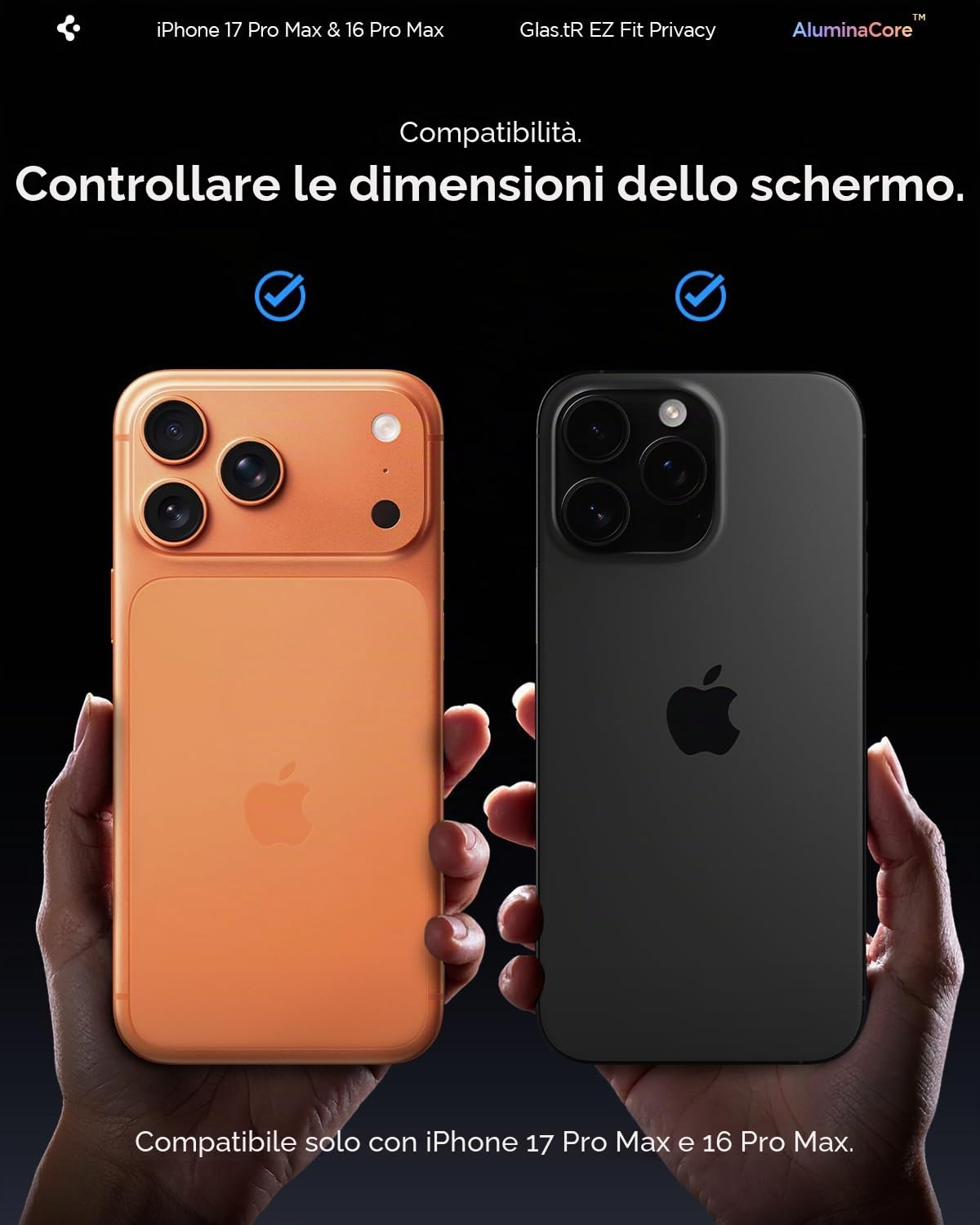 Spigen Glas.tR EZ Fit Vetro Temperato compatibile con iPhone 17 Pro Max, iPhone 16 Pro Max, 2 Pezzi, Anti-Spia, Protezione della Privacy, Durezza 9H Pellicola prottetiva