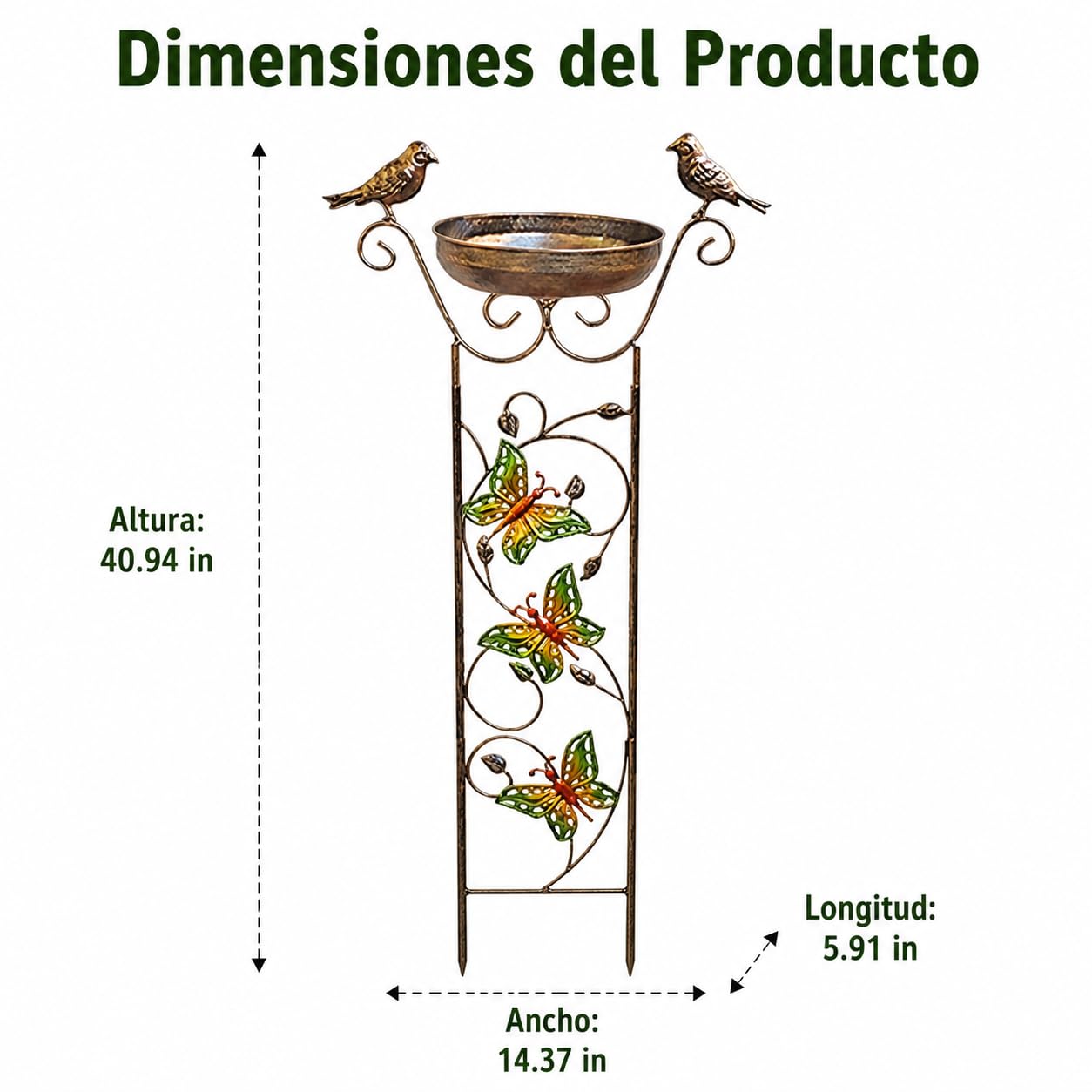 Comedero pájaros Exterior rústico, baño pájaros Metal, Soporte Hierro jardín, decoración terraza, Butterfly