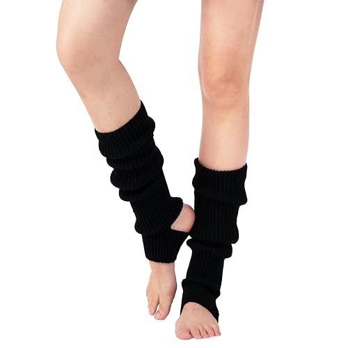 AWOCAN Knitted Stirrup Leg Warmers for Girls and Women - Extra Soft, Long for Winter, Ballet, Yoga, Dance - Black