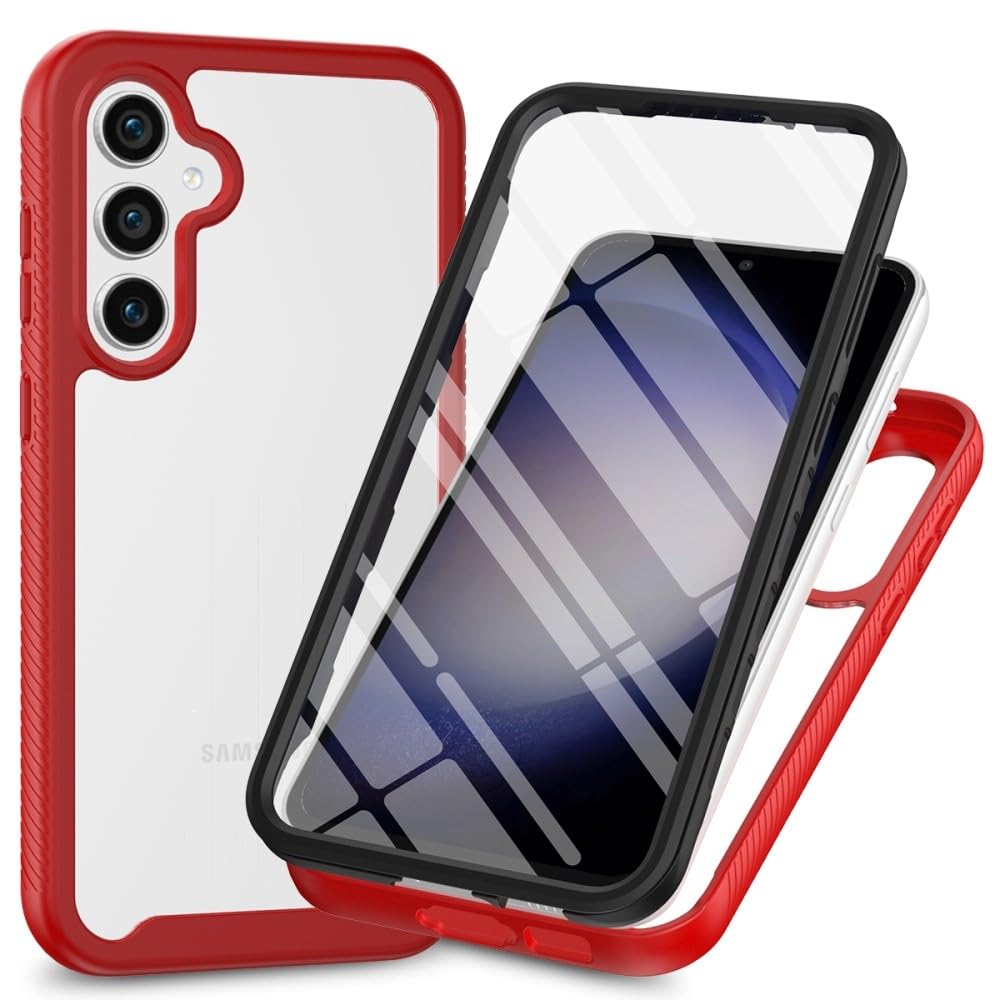 Generic Funda compatible con Samsung Galaxy S25 Ultra (color: rojo) a prueba de golpes, transparente, funda de silicona rígida con protector de pantalla integrado